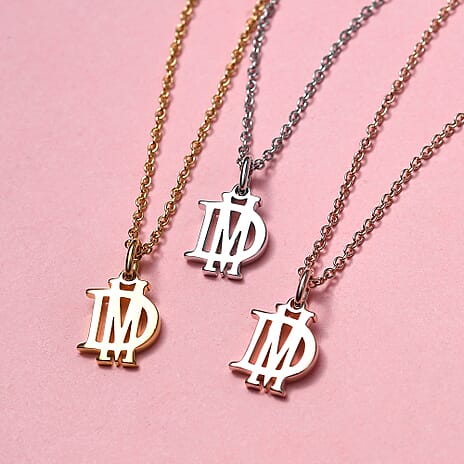 Personalised Overlap Two Initial Necklace in Silver, Size 18-2 Inch