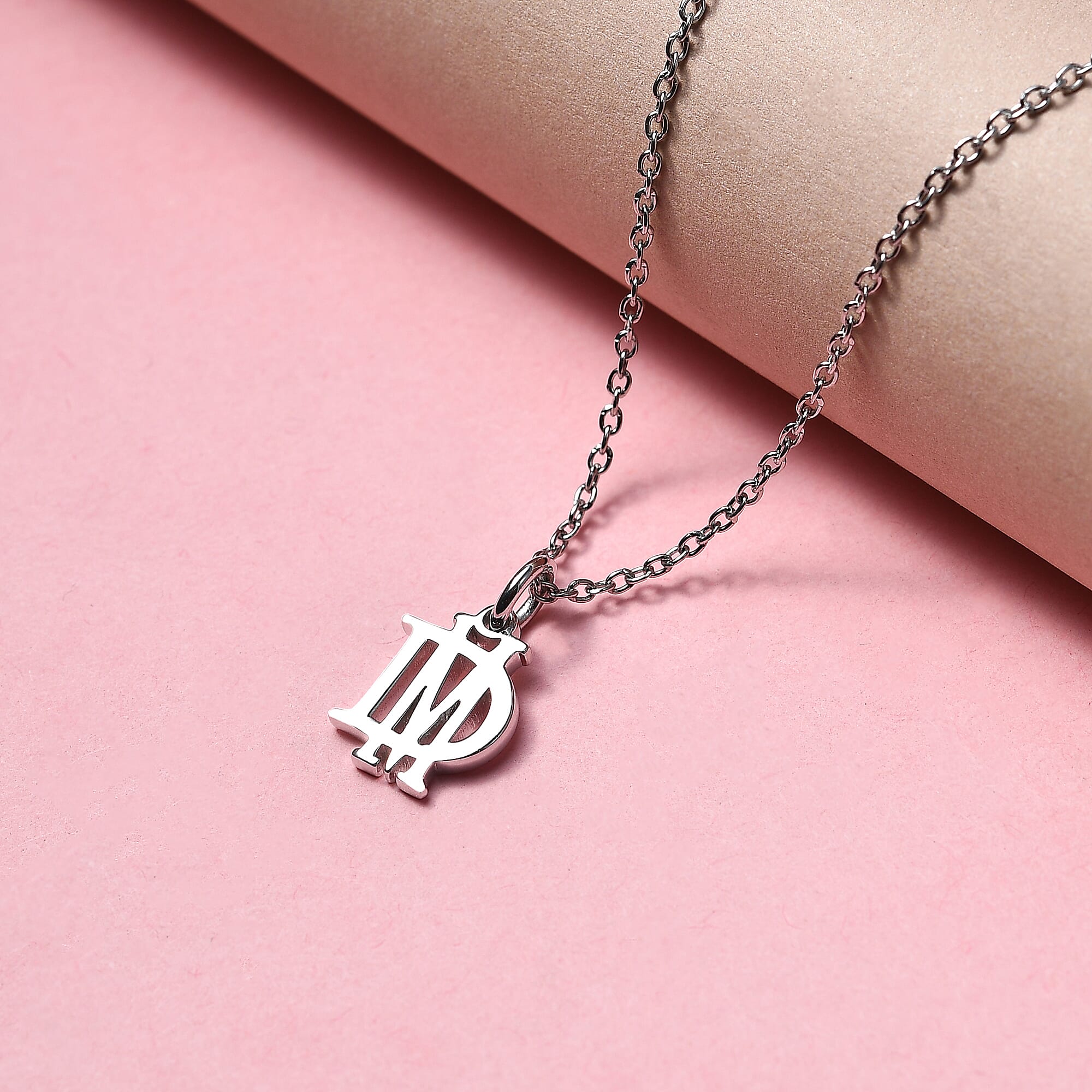 Personalised Overlap Two Initial Necklace in Silver, Size 18-2 Inch