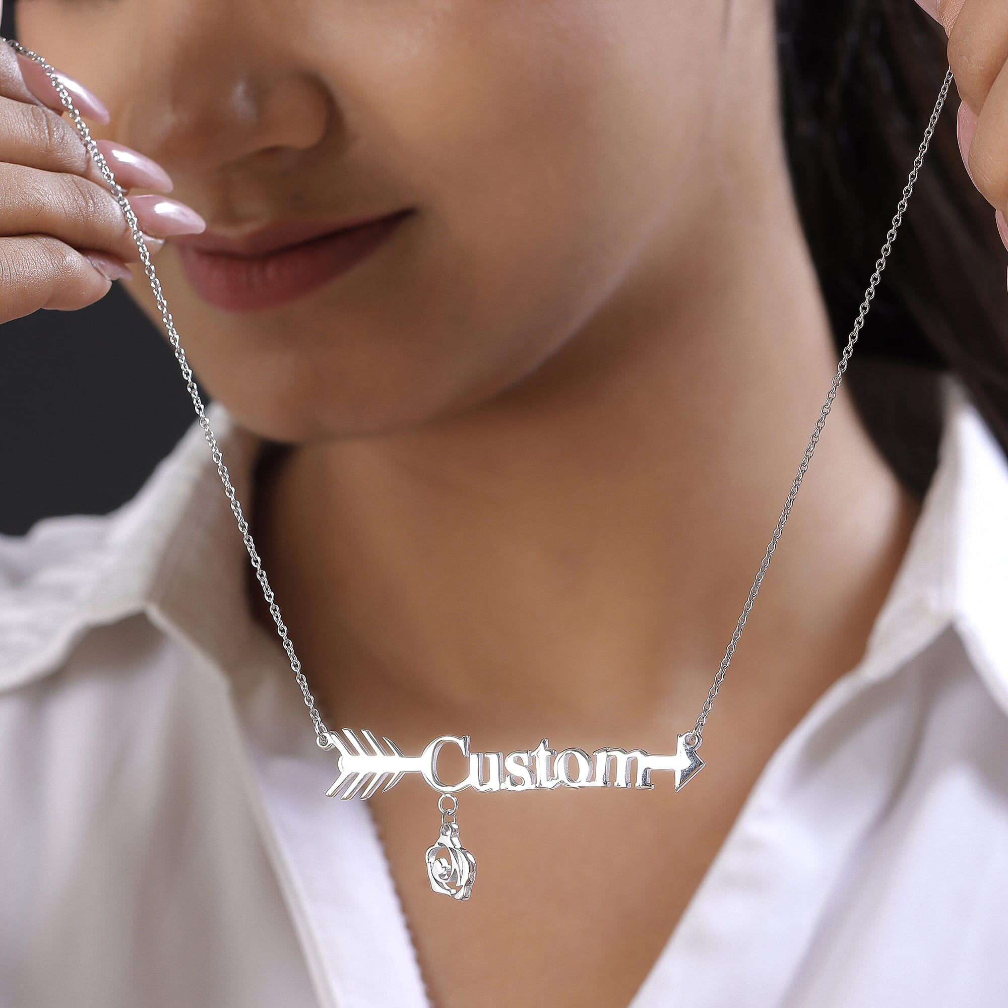 Personalised Arrow Name Necklace in Silver, Size 18-2 Inch