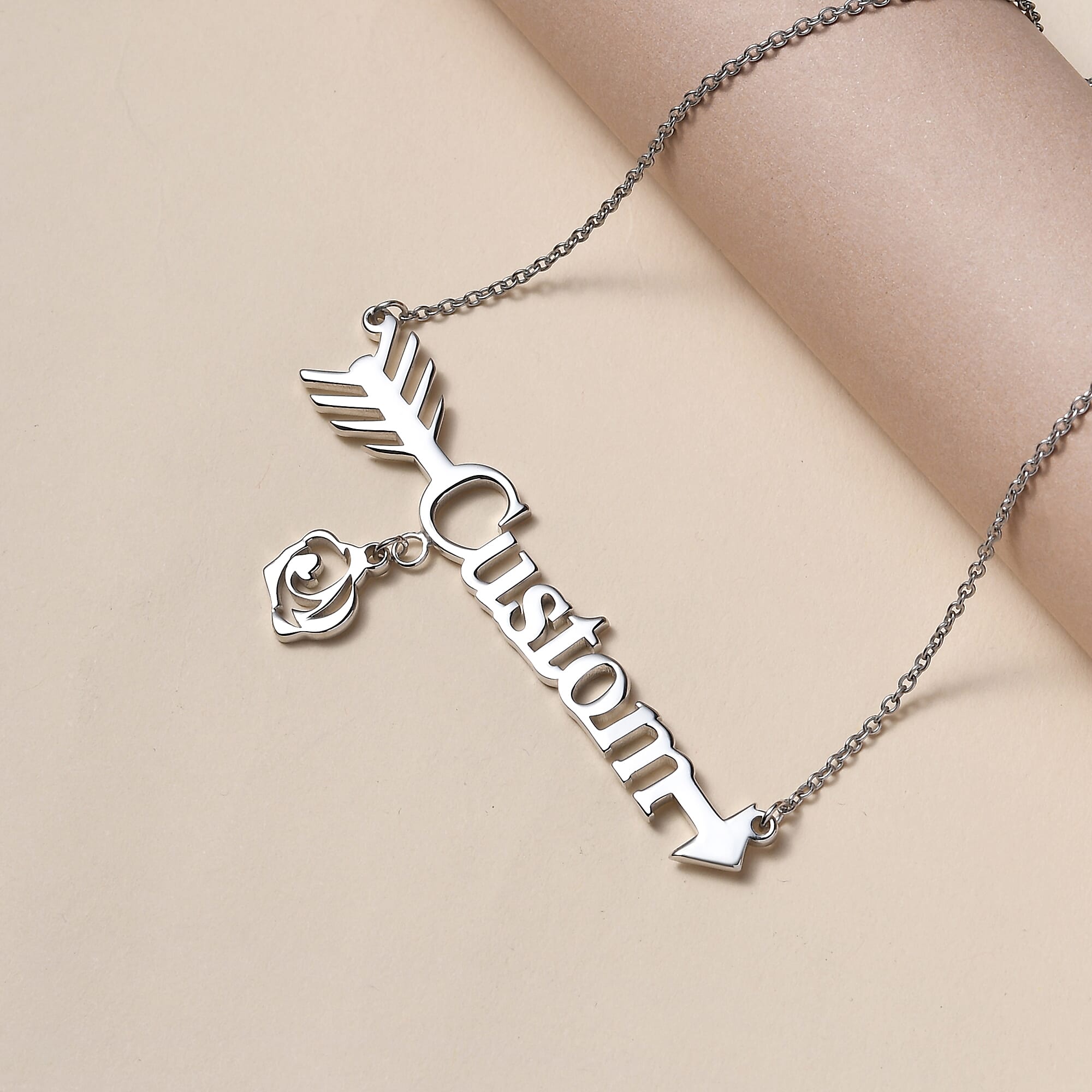 Personalised Arrow Name Necklace in Silver, Size 18-2 Inch