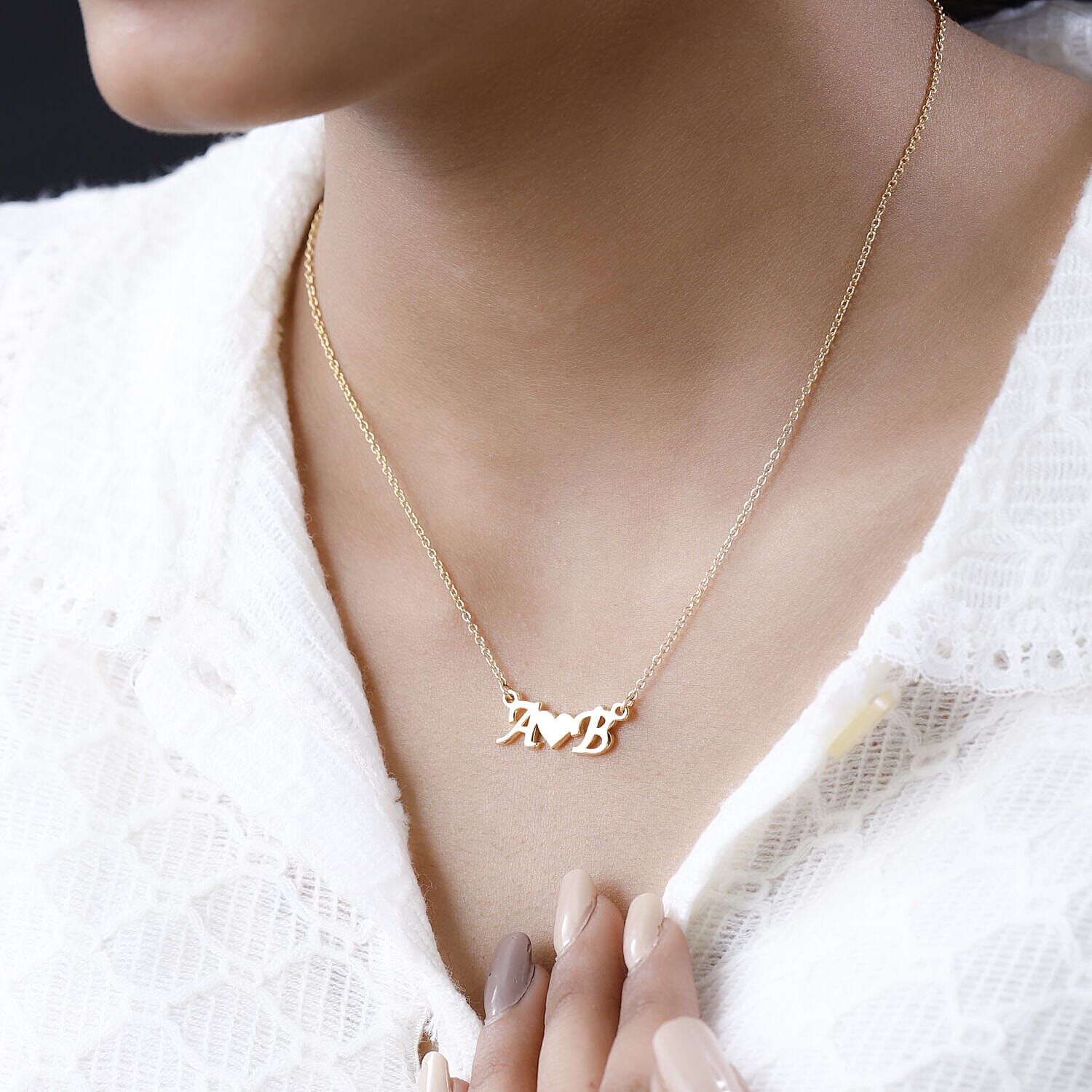 Personalised Heart Two Initial Necklace in Silver, Size 18-2 Inch, Font - Italic