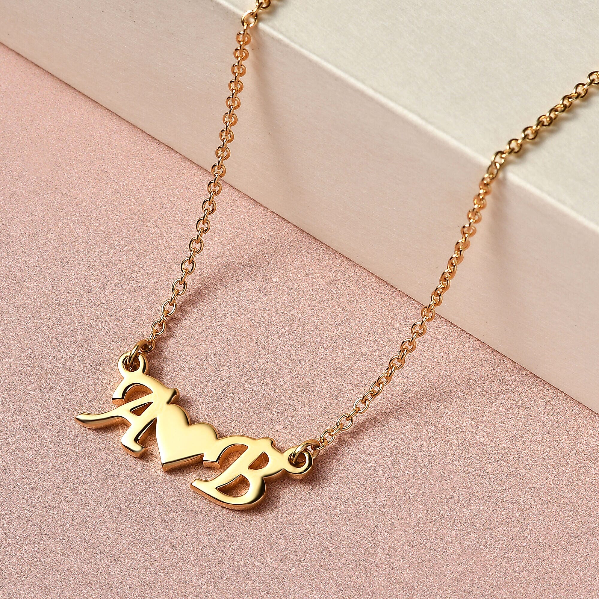 Personalised Heart Two Initial Necklace in Silver, Size 18-2 Inch, Font - Italic