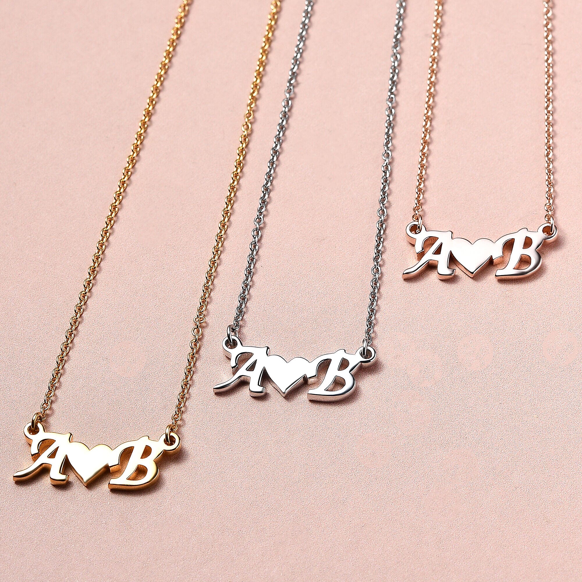 Personalised Heart Two Initial Necklace in Silver, Size 18-2 Inch, Font - Italic