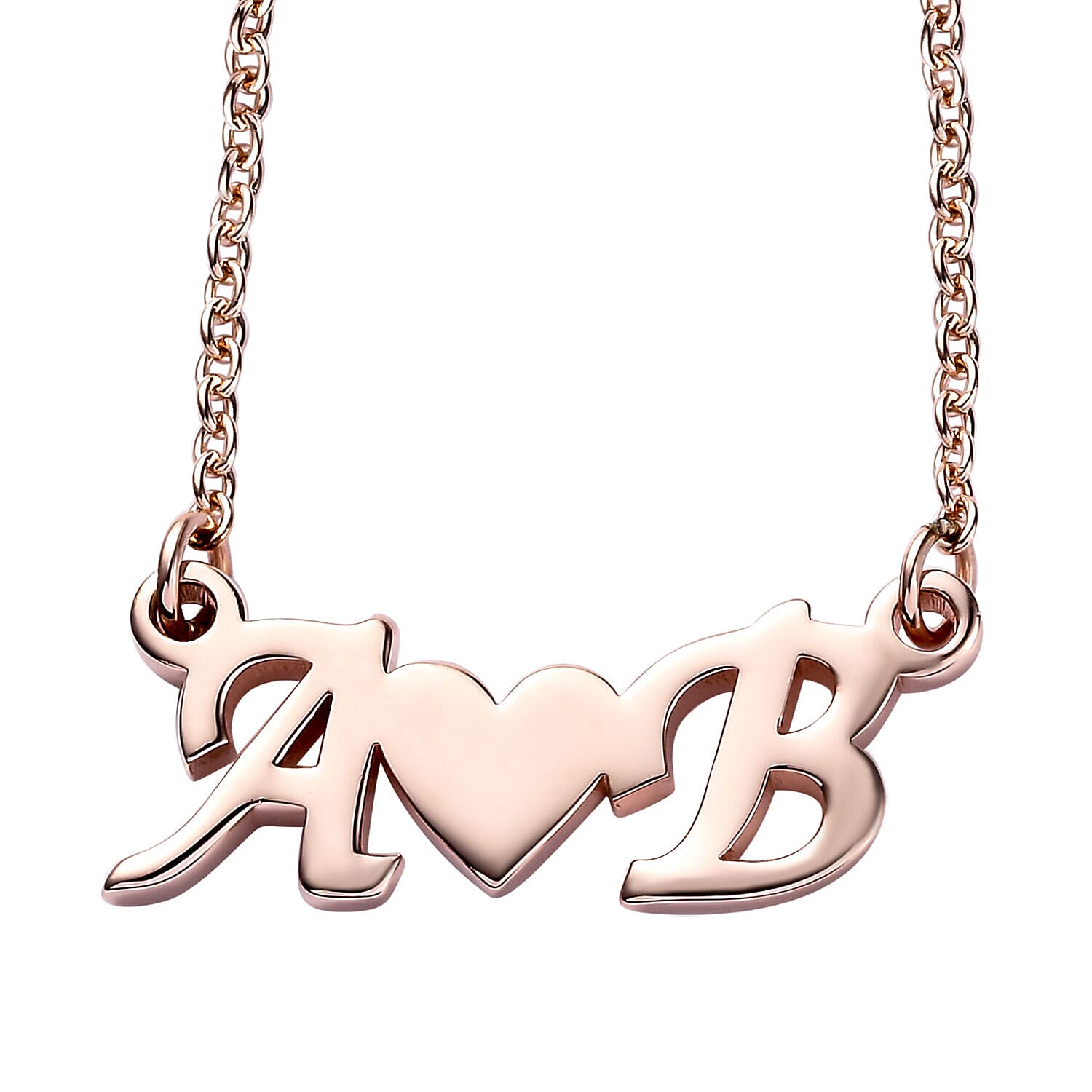 Personalised Heart Two Initial Necklace in Silver, Size 18-2 Inch, Font - Italic