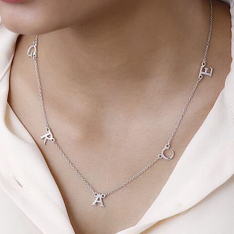 Personalised Hanging Letter Name Necklace in Silver, Size 18-2 Inch