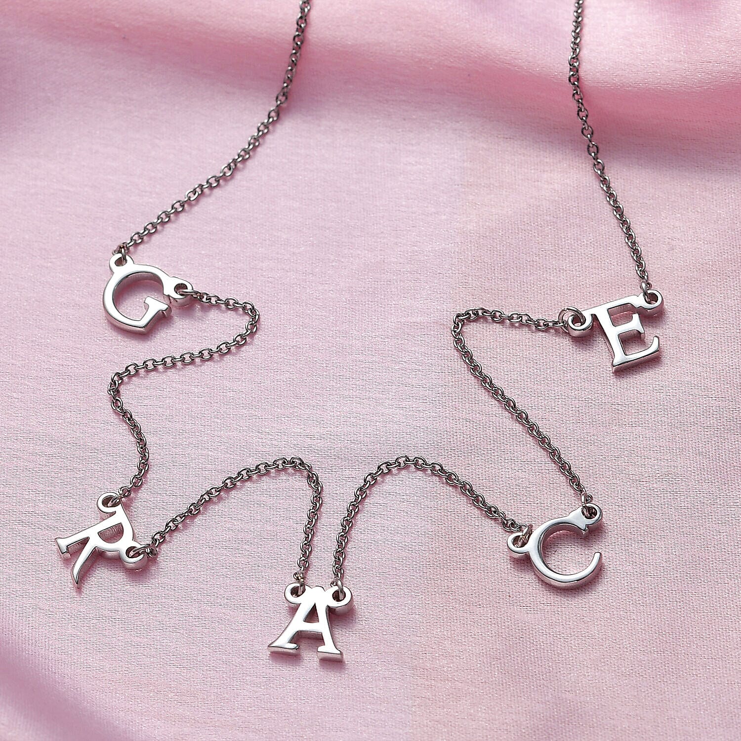 Personalised Hanging Letter Name Necklace in Silver, Size 18-2 Inch