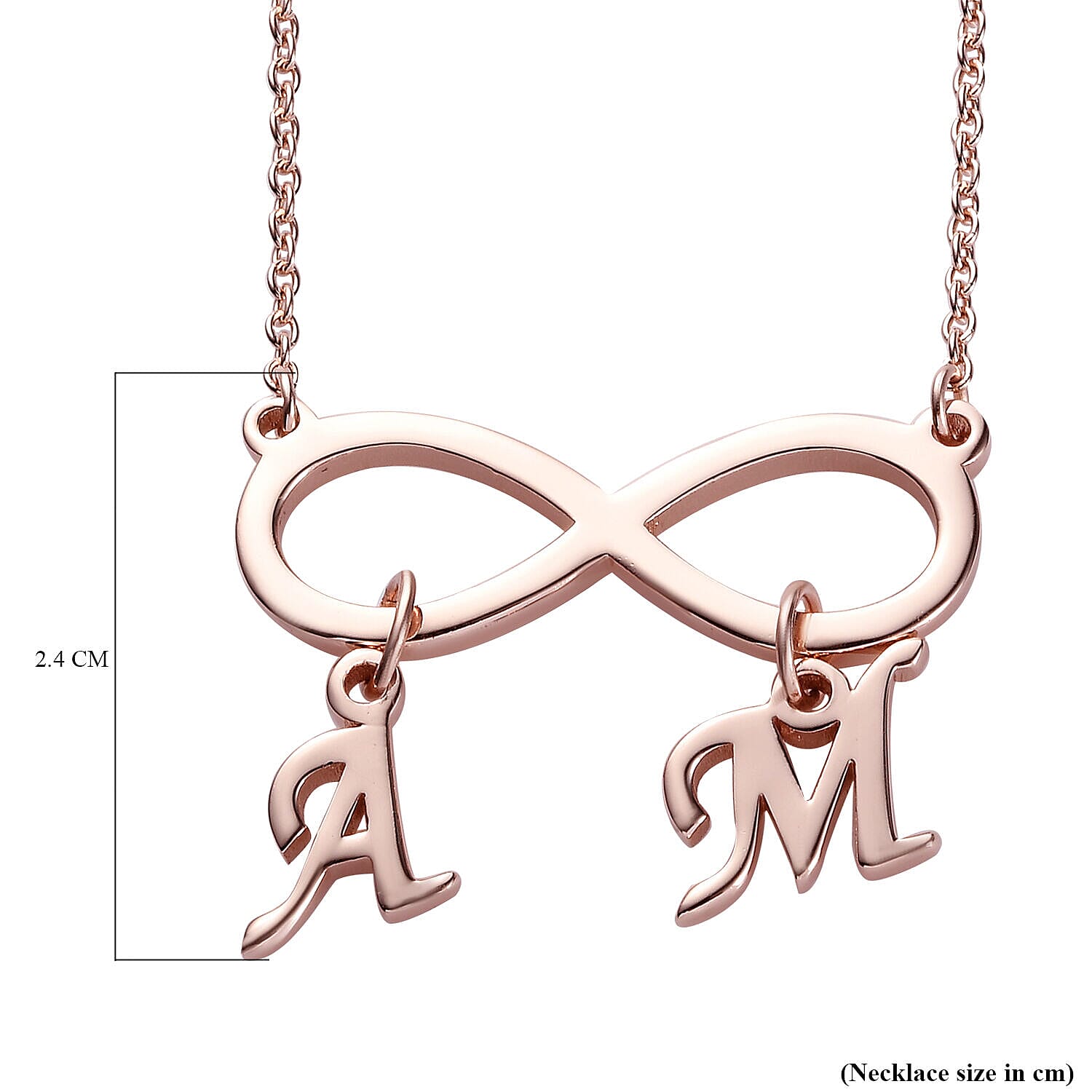 Personalised Infinity Two Initial Necklace in Silver, Size 18-2 Inch, Font - Italic
