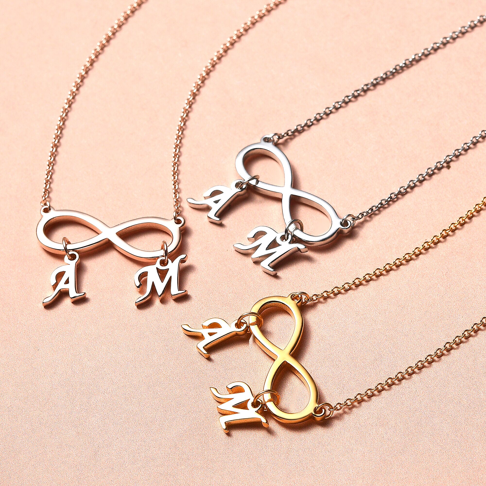 Personalised Infinity Two Initial Necklace in Silver, Size 18-2 Inch, Font - Italic