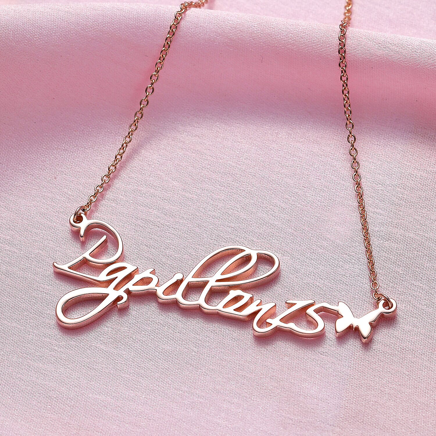 Personalised Butterfly Name Necklace in Silver, Size 18-2 Inch, Font - Script