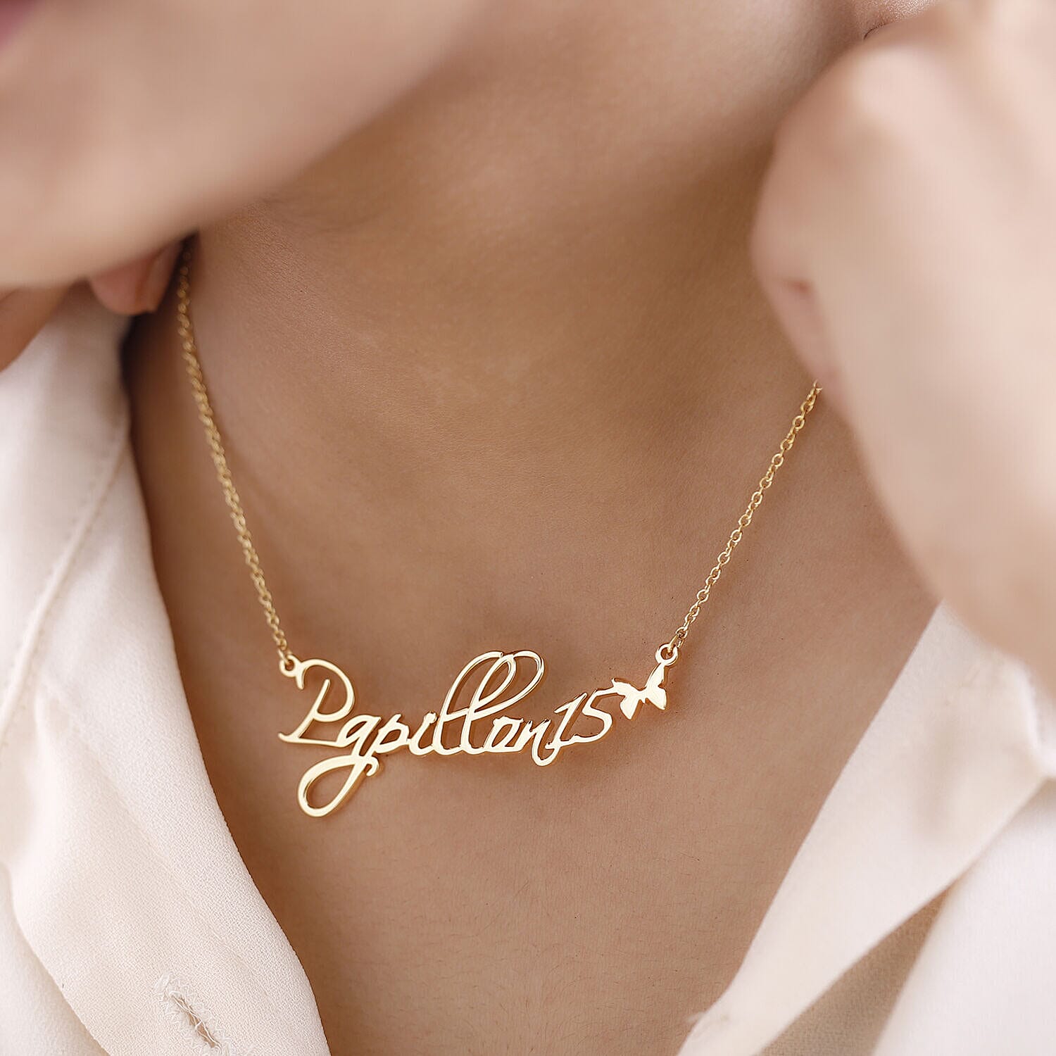 Personalised Butterfly Name Necklace in Silver, Size 18-2 Inch, Font - Script