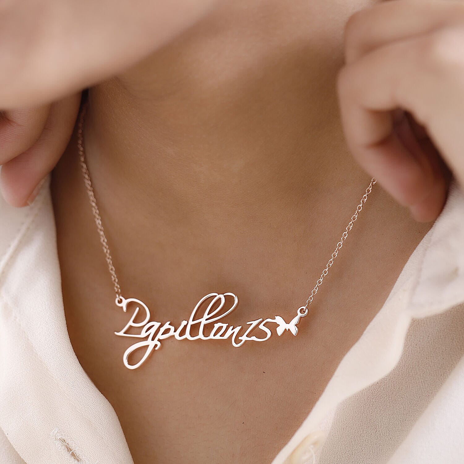 Personalised Butterfly Name Necklace in Silver, Size 18-2 Inch, Font - Script