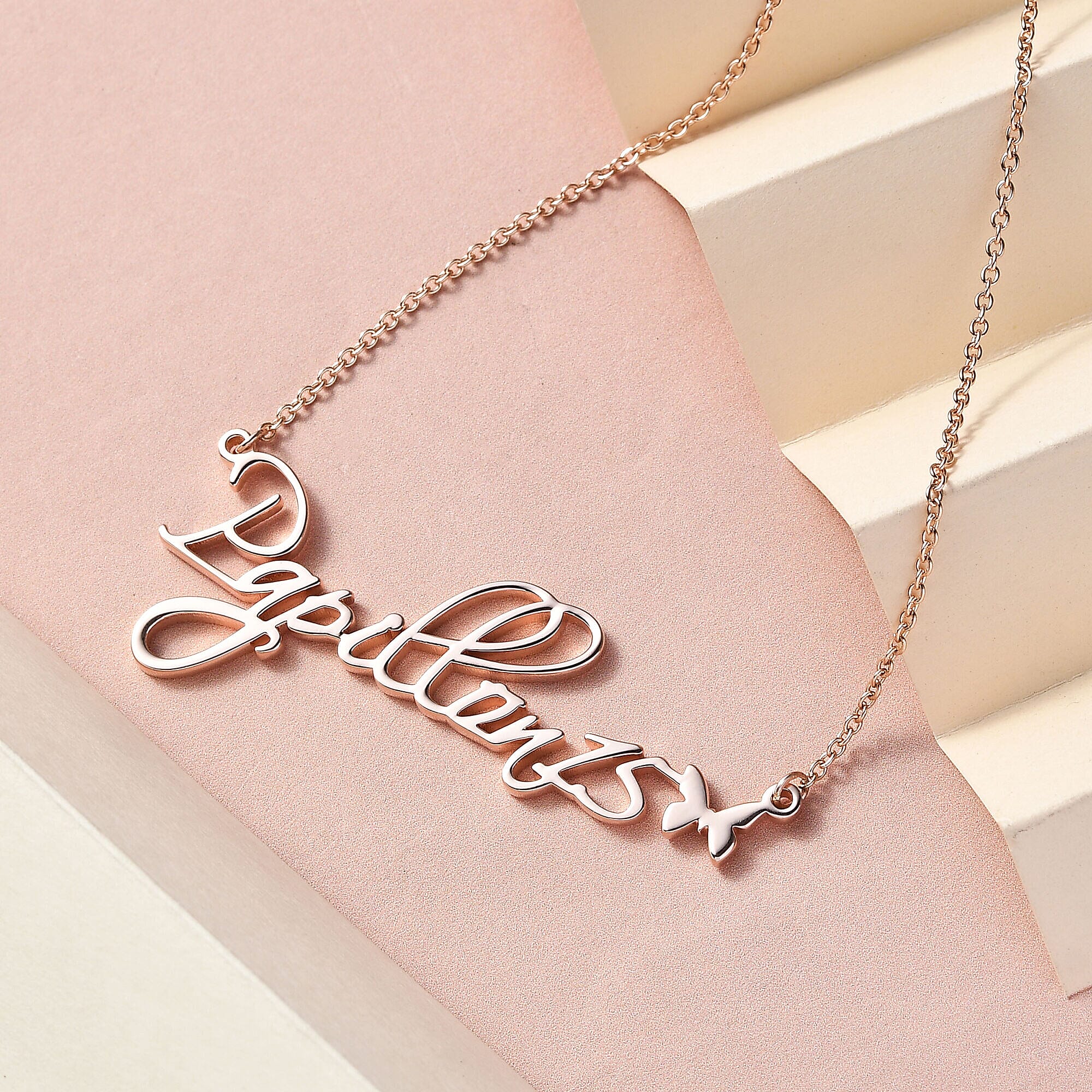 Personalised Butterfly Name Necklace in Silver, Size 18-2 Inch, Font - Script