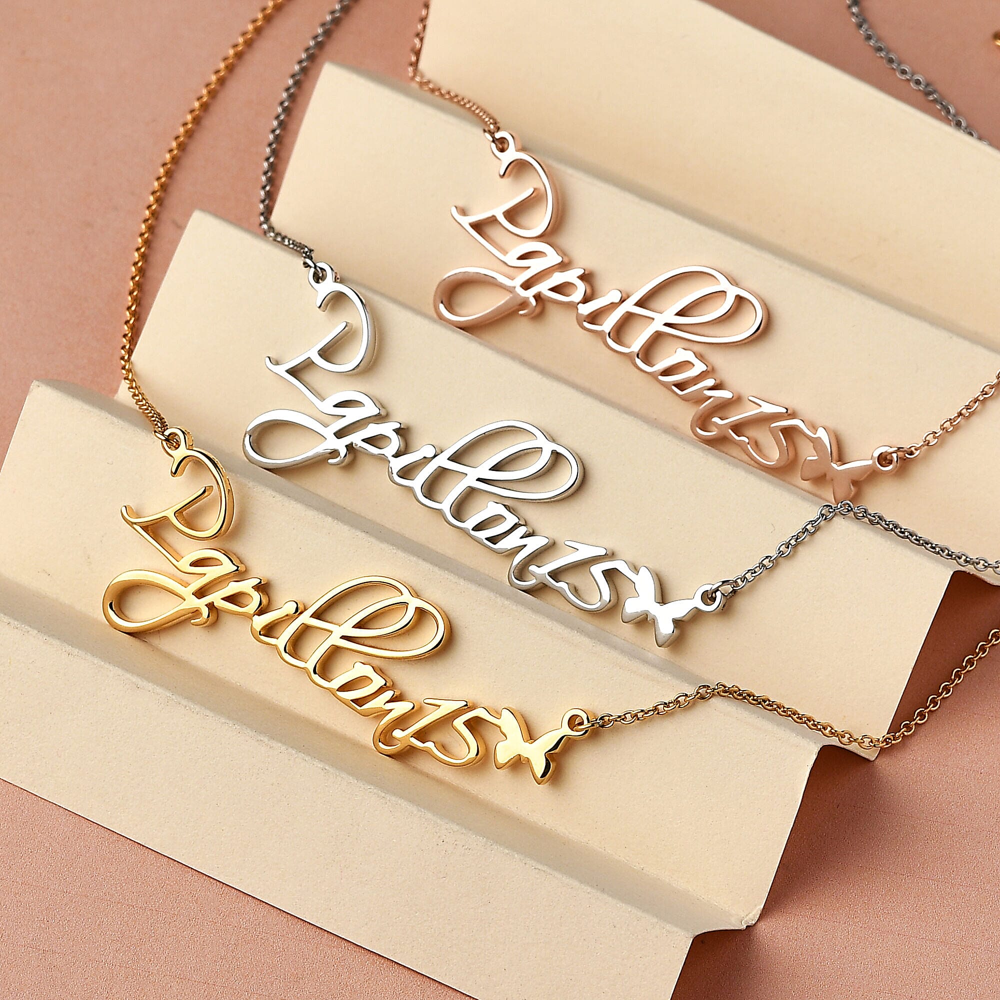 Personalised Butterfly Name Necklace in Silver, Size 18-2 Inch, Font - Script