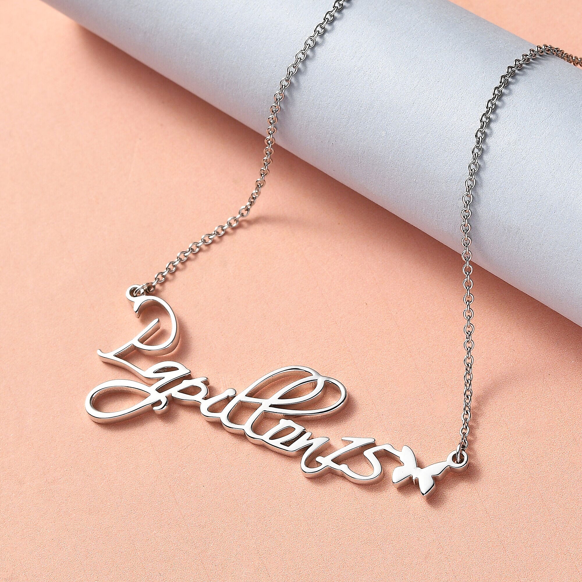 Personalised Butterfly Name Necklace in Silver, Size 18-2 Inch, Font - Script