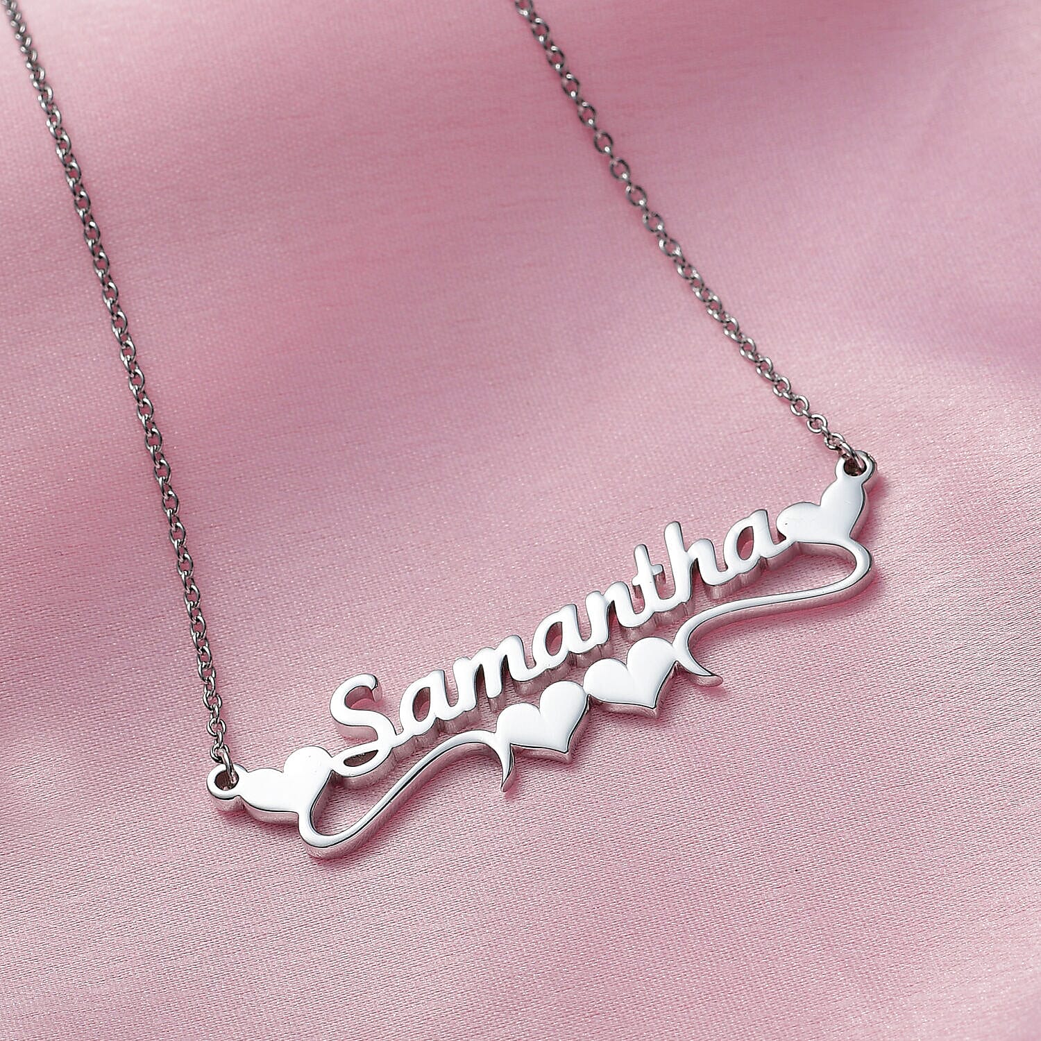 Personalised Heart Name Necklace in Silver, Size 18-2 Inch, Font - Freehand