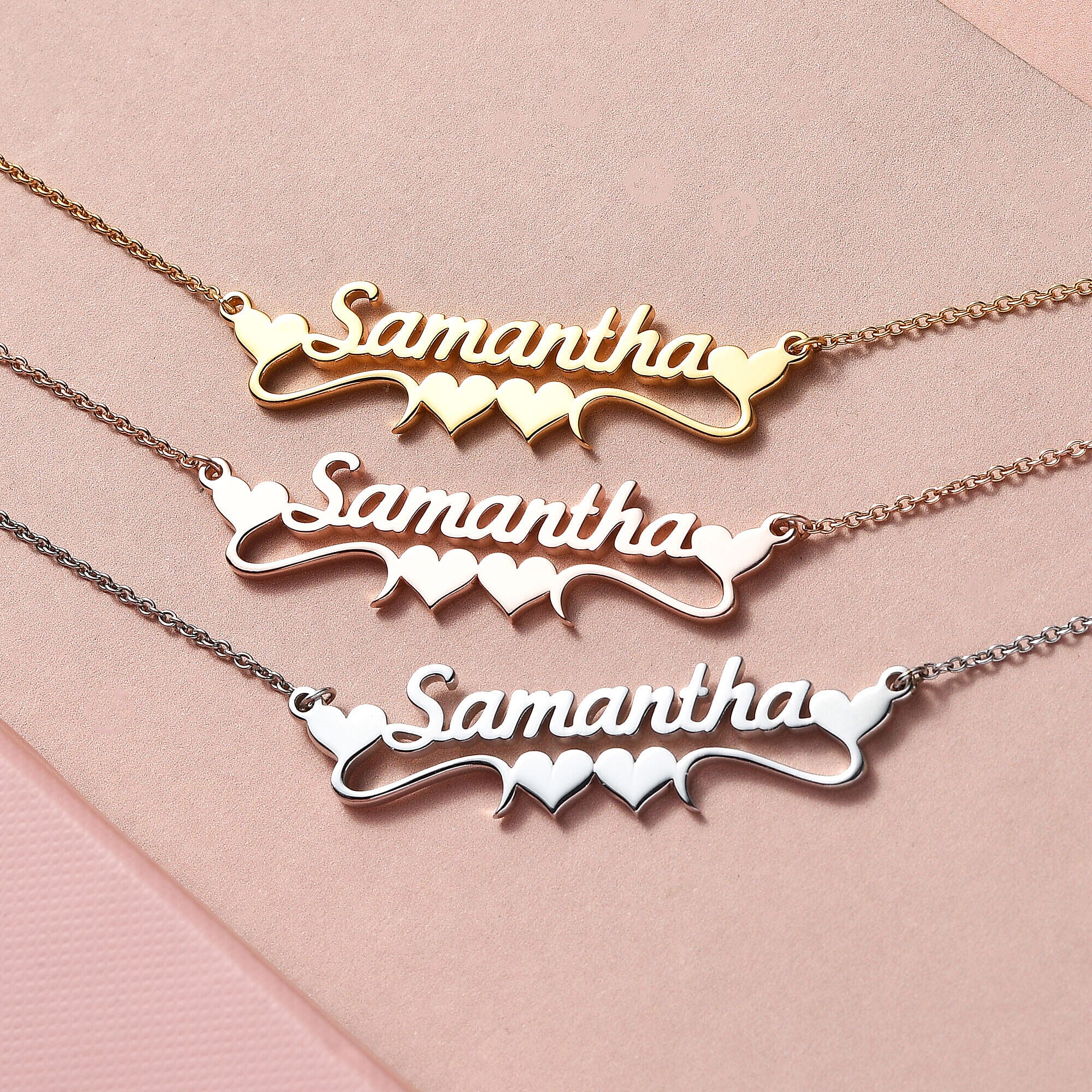 Personalised Heart Name Necklace in Silver, Size 18-2 Inch, Font - Freehand