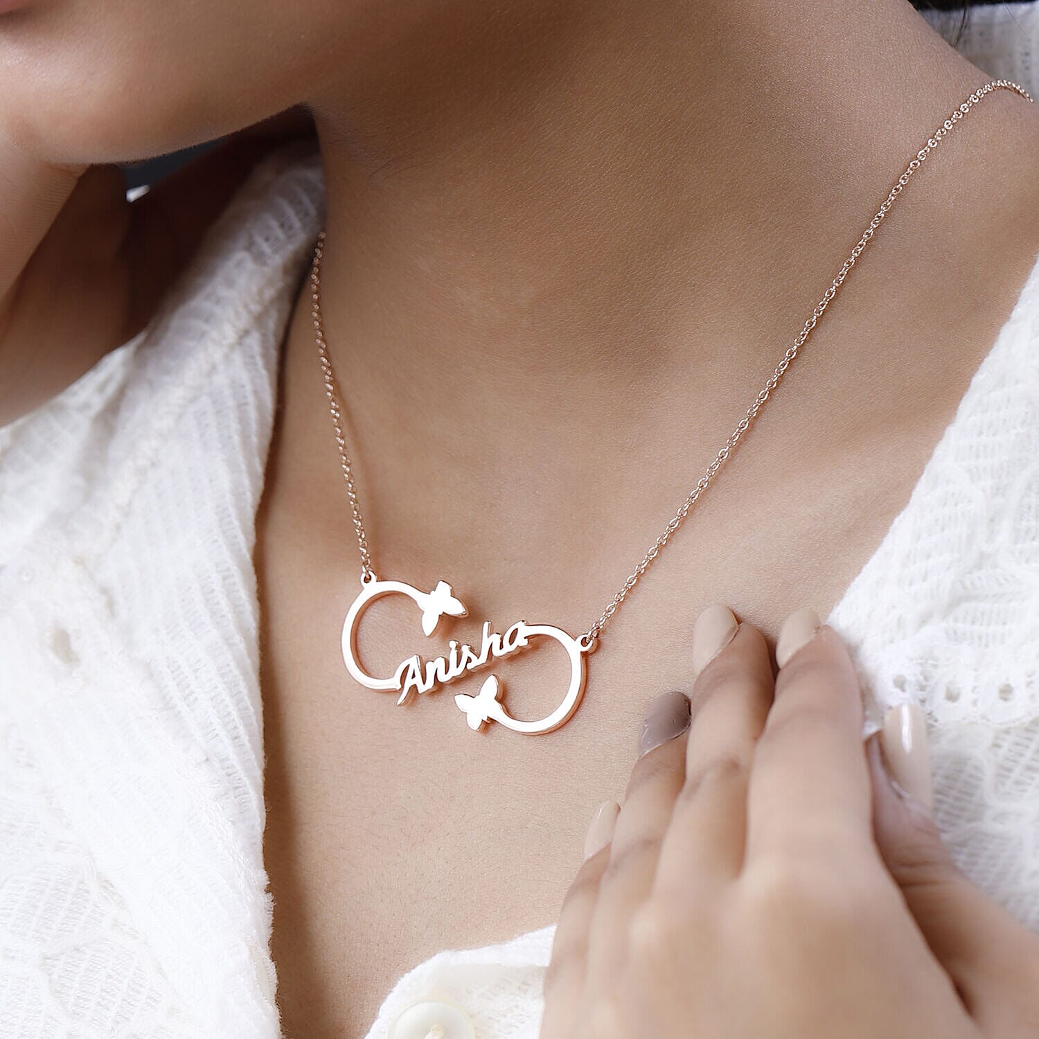 Personalised Infinity Heart Name Necklace in Silver, Size 18-2 Inch, Font - Freehand