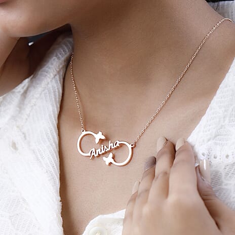 Personalised Infinity Heart Name Necklace in Silver, Size 18-2 Inch, Font - Freehand
