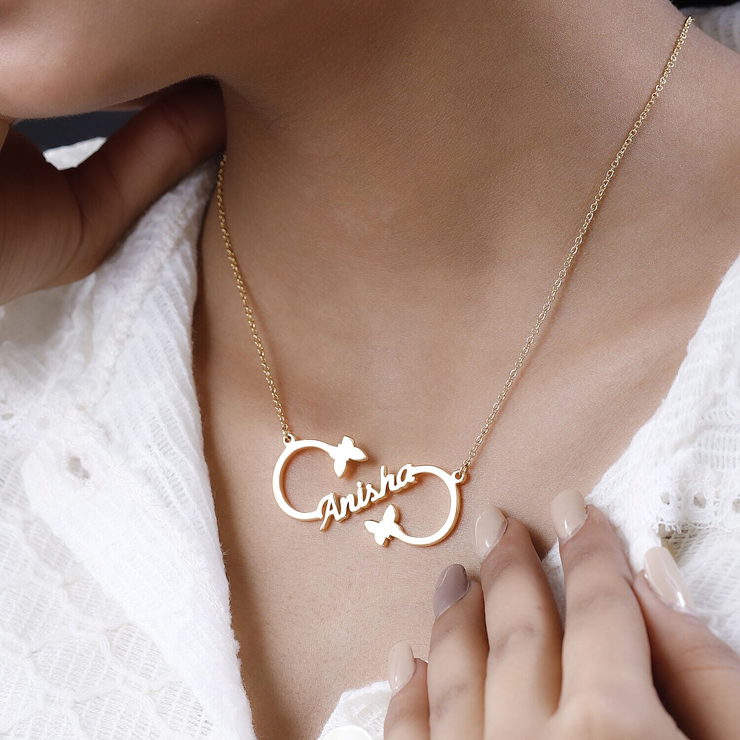 Personalised Infinity Heart Name Necklace in Silver, Size 18-2 Inch, Font - Freehand