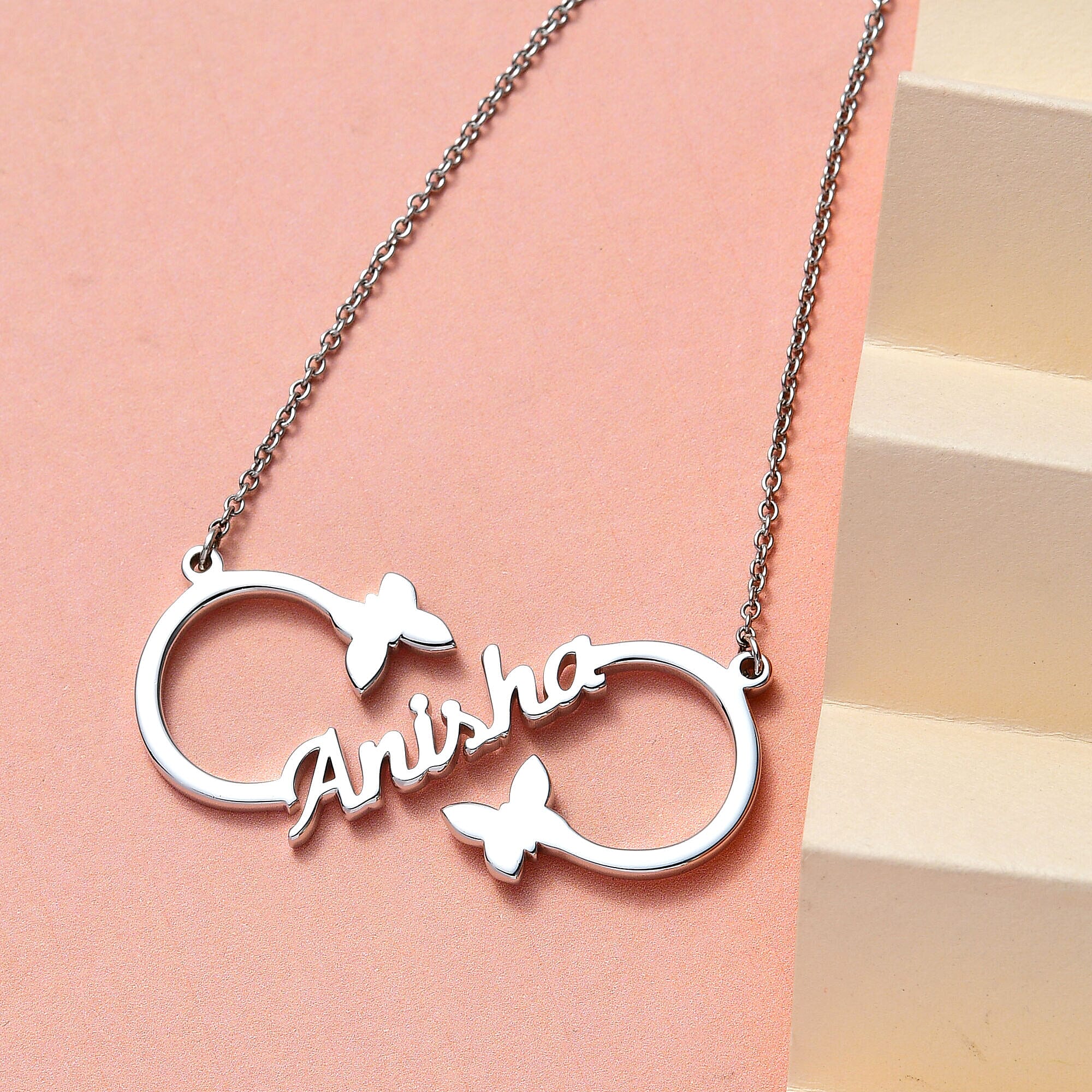 Personalised Infinity Heart Name Necklace in Silver, Size 18-2 Inch, Font - Freehand