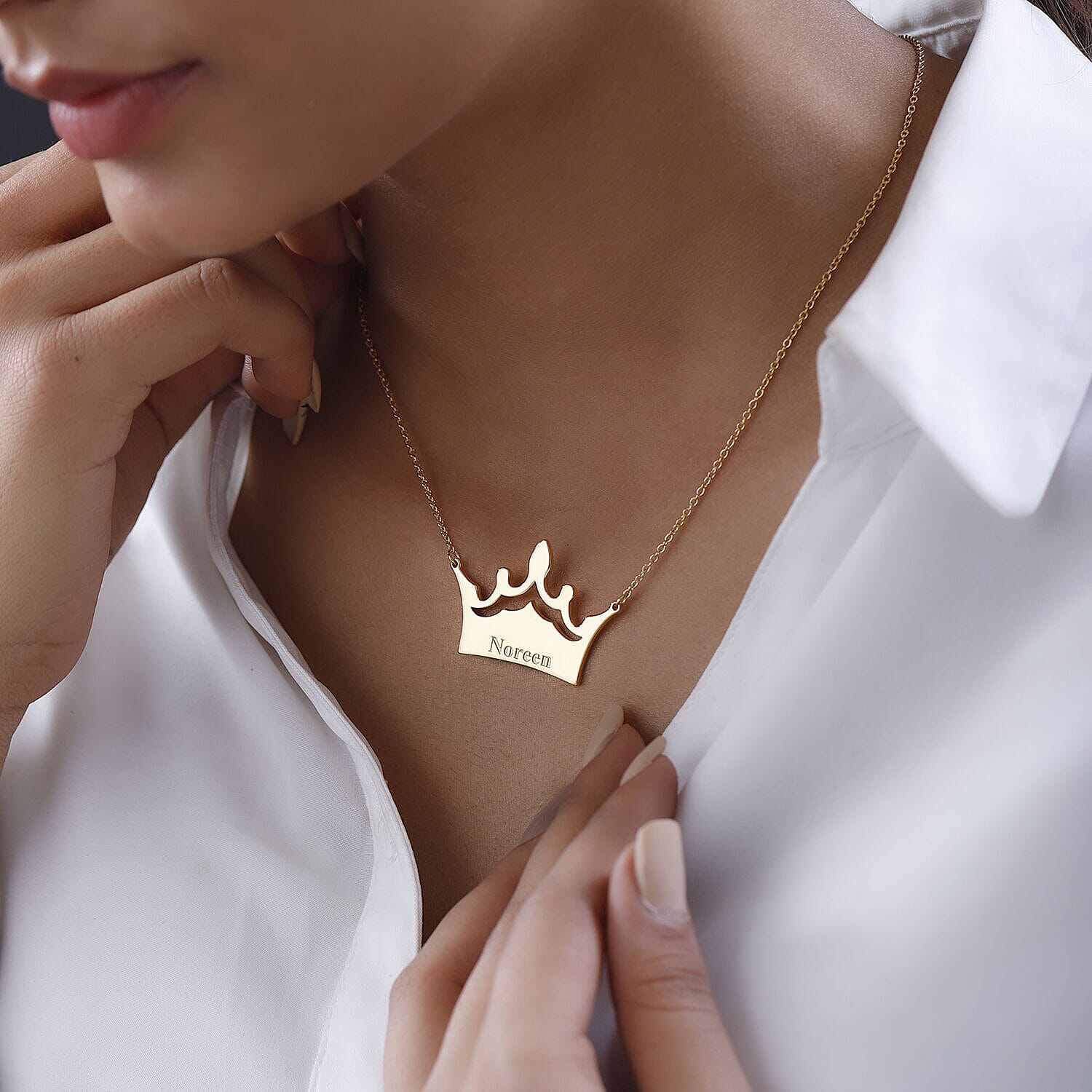 Personalised Crown Name Necklace in Silver, Size 18-2 Inch, Font - Italic