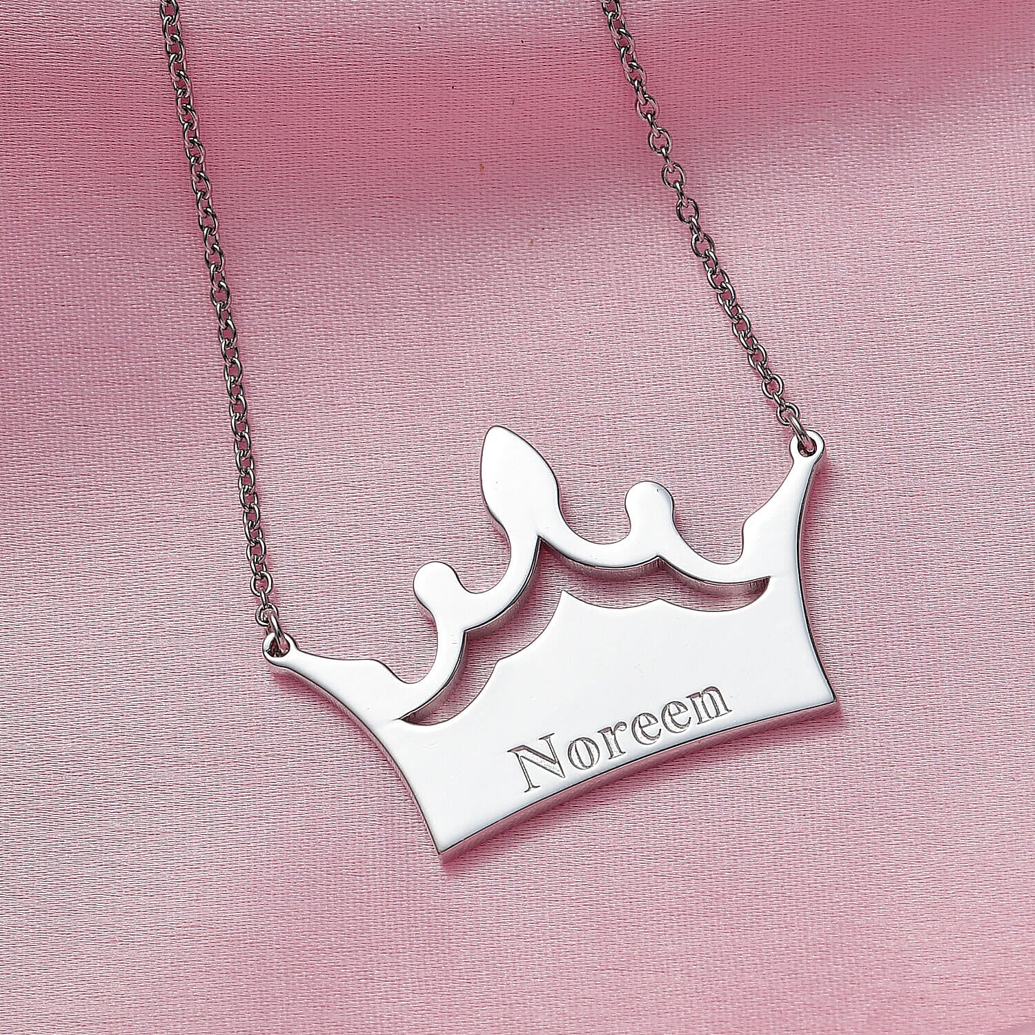 Personalised Crown Name Necklace in Silver, Size 18-2 Inch, Font - Italic