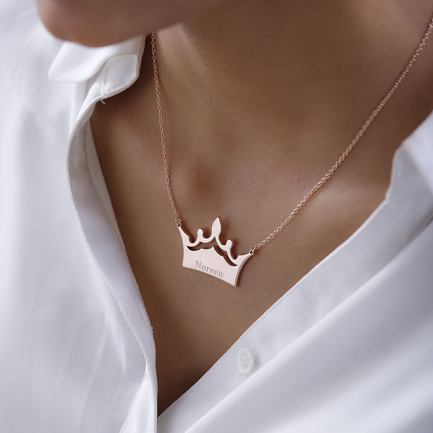 Personalised Crown Name Necklace in Silver, Size 18-2 Inch, Font - Italic