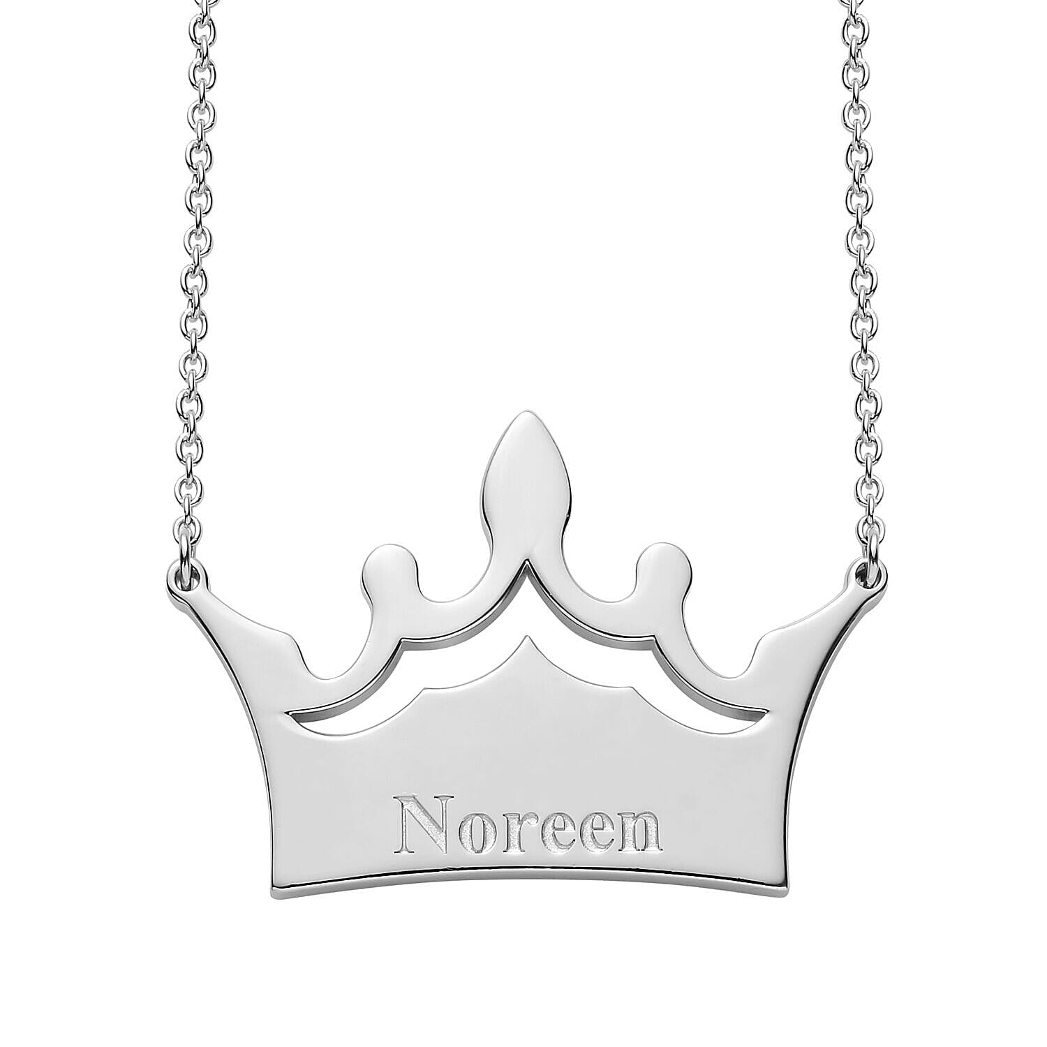 Personalised Crown Name Necklace in Silver, Size 18-2 Inch, Font - Italic