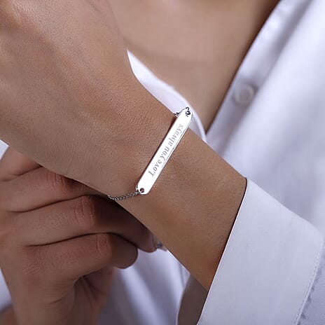 Personalised Engravable Name Bracelet in Silver, Size 7.25 Inch, Font - Italic