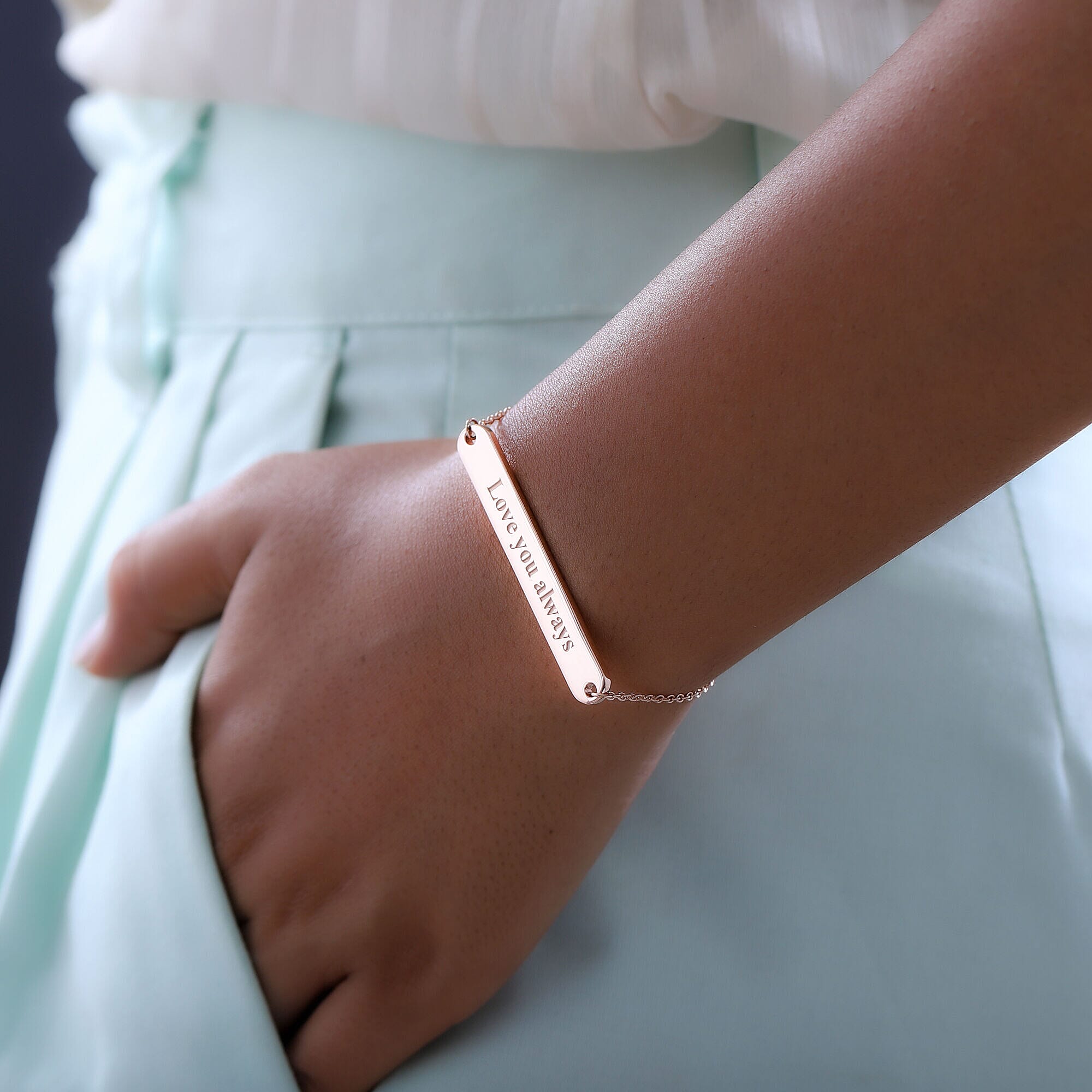 Personalised Engravable Name Bracelet in Silver, Size 7.25 Inch, Font - Italic