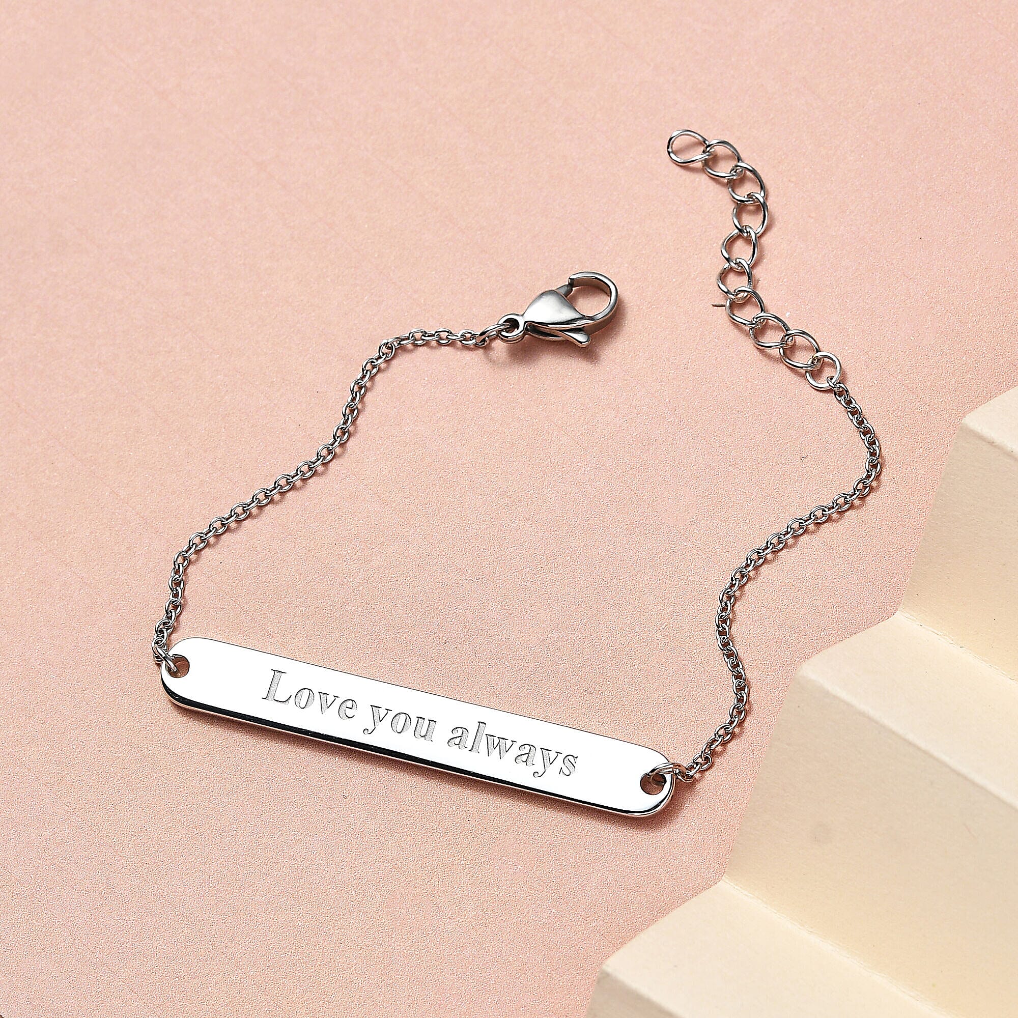 Personalised Engravable Name Bracelet in Silver, Size 7.25 Inch, Font - Italic