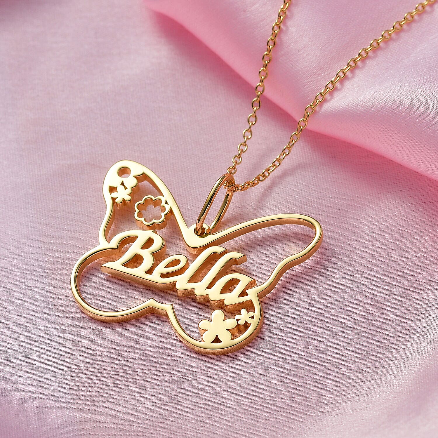 Personalised Butterfly Name Necklace in Silver, Size 18-2 Inch, Font - Italic