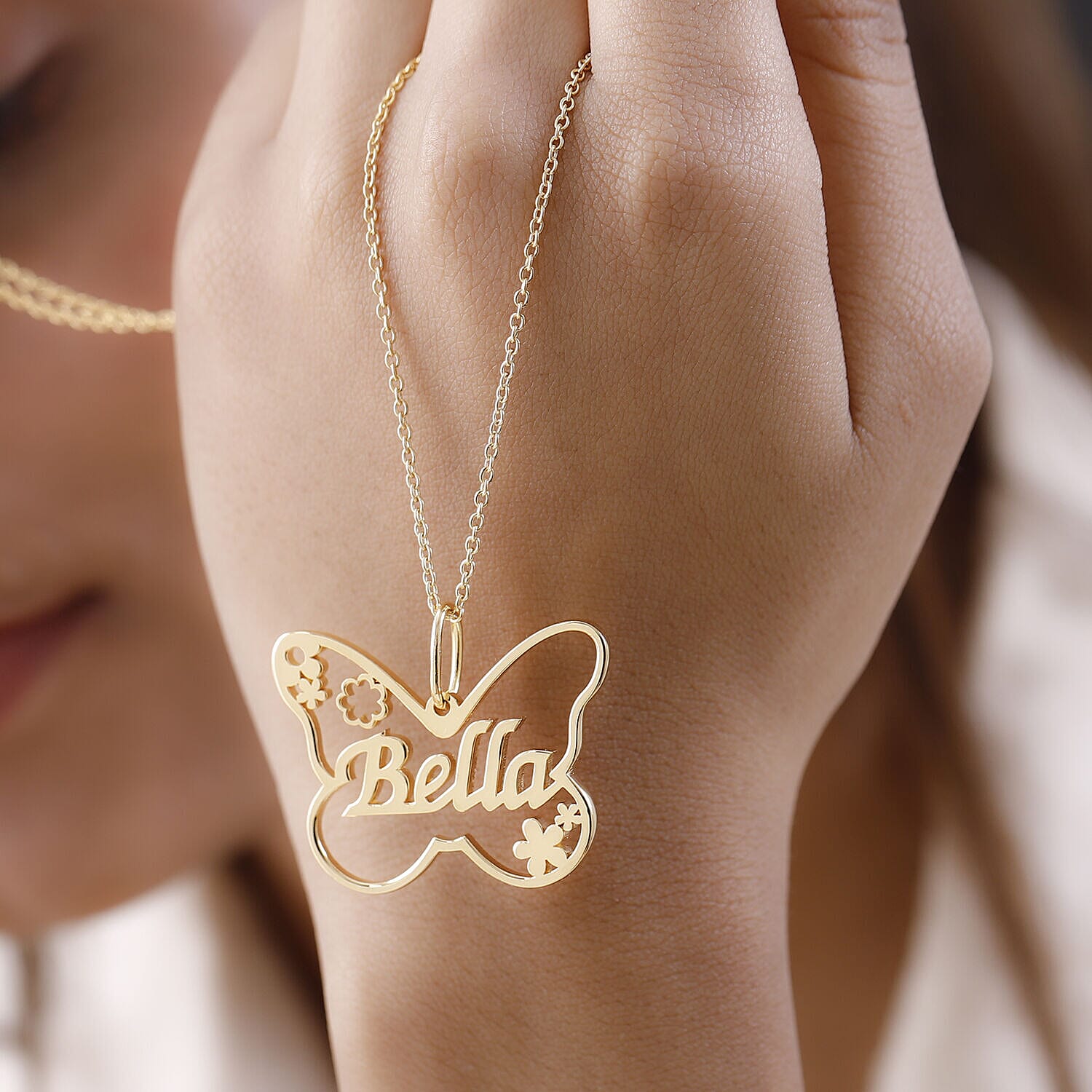 Personalised Butterfly Name Necklace in Silver, Size 18-2 Inch, Font - Italic