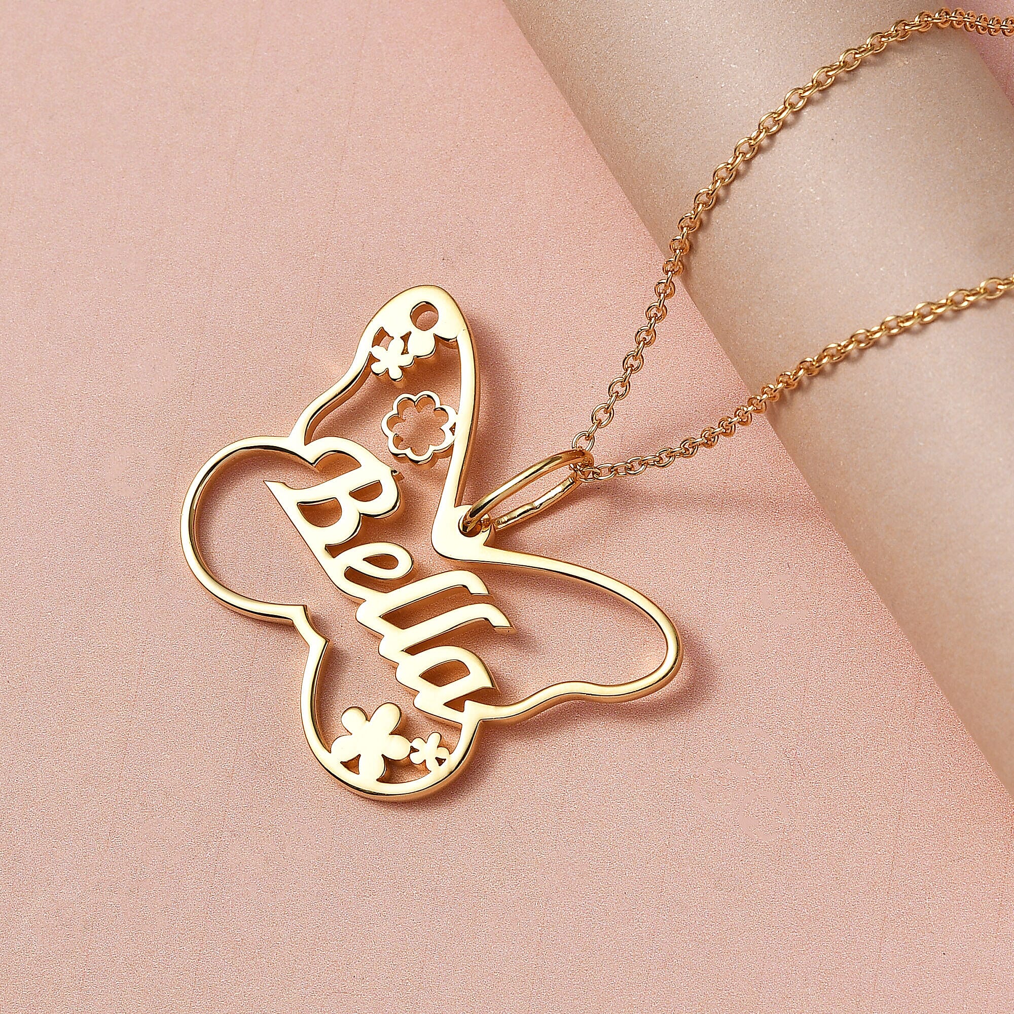 Personalised Butterfly Name Necklace in Silver, Size 18-2 Inch, Font - Italic