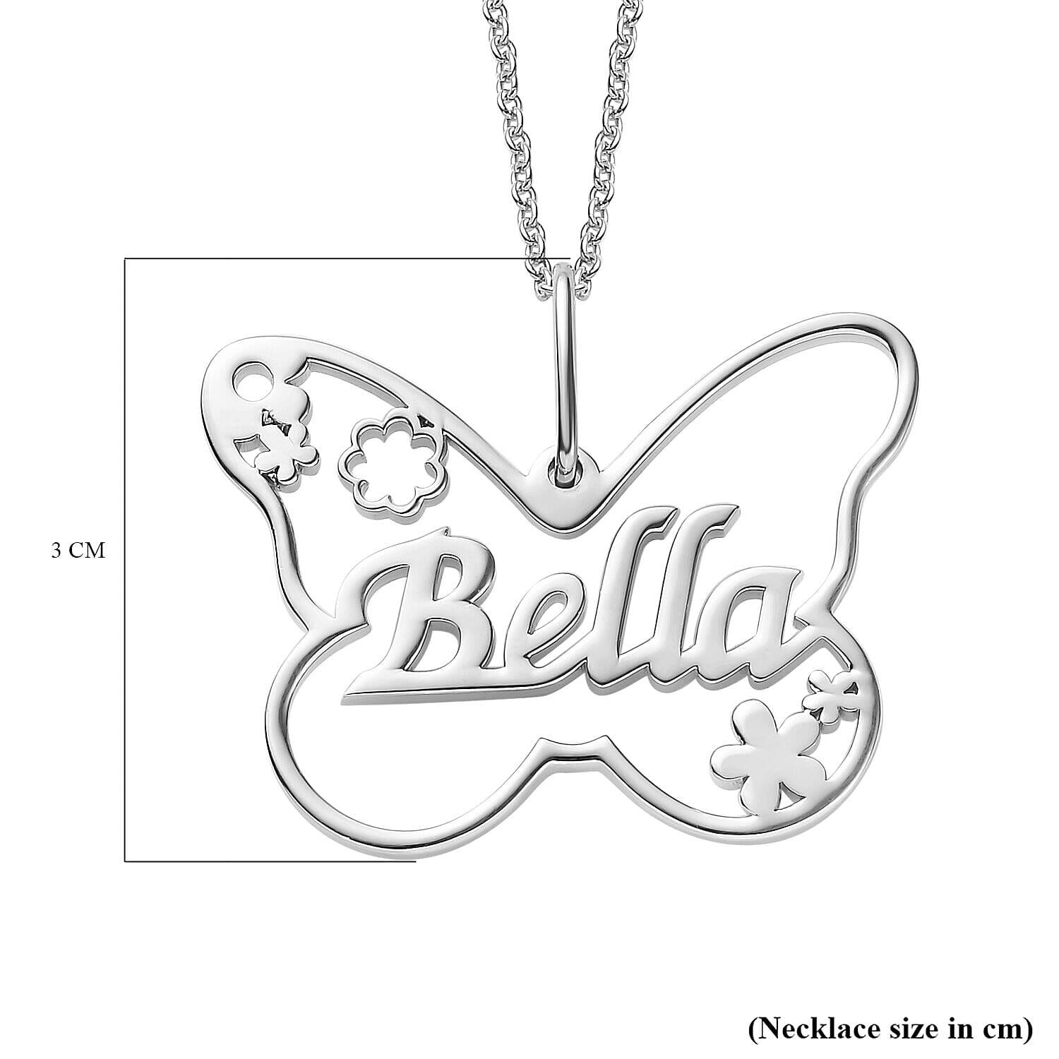 Personalised Butterfly Name Necklace in Silver, Size 18-2 Inch, Font - Italic