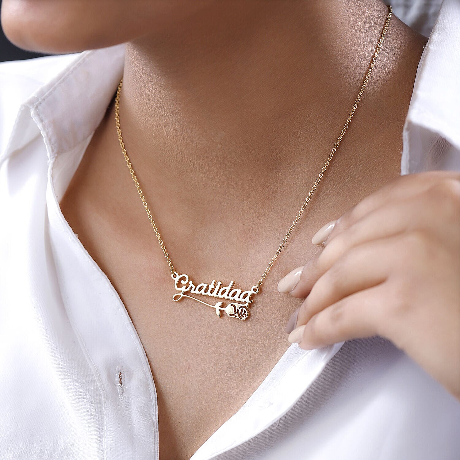 Personalised Flower Name Necklace in Silver, Size 18-2 Inch, Font - Italic