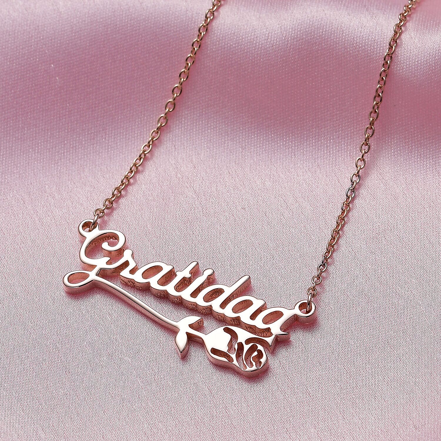 Personalised Flower Name Necklace in Silver, Size 18-2 Inch, Font - Italic