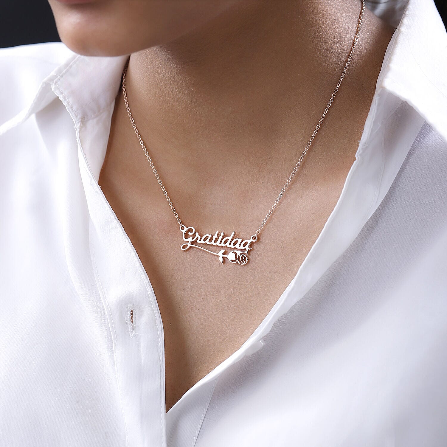 Personalised Flower Name Necklace in Silver, Size 18-2 Inch, Font - Italic