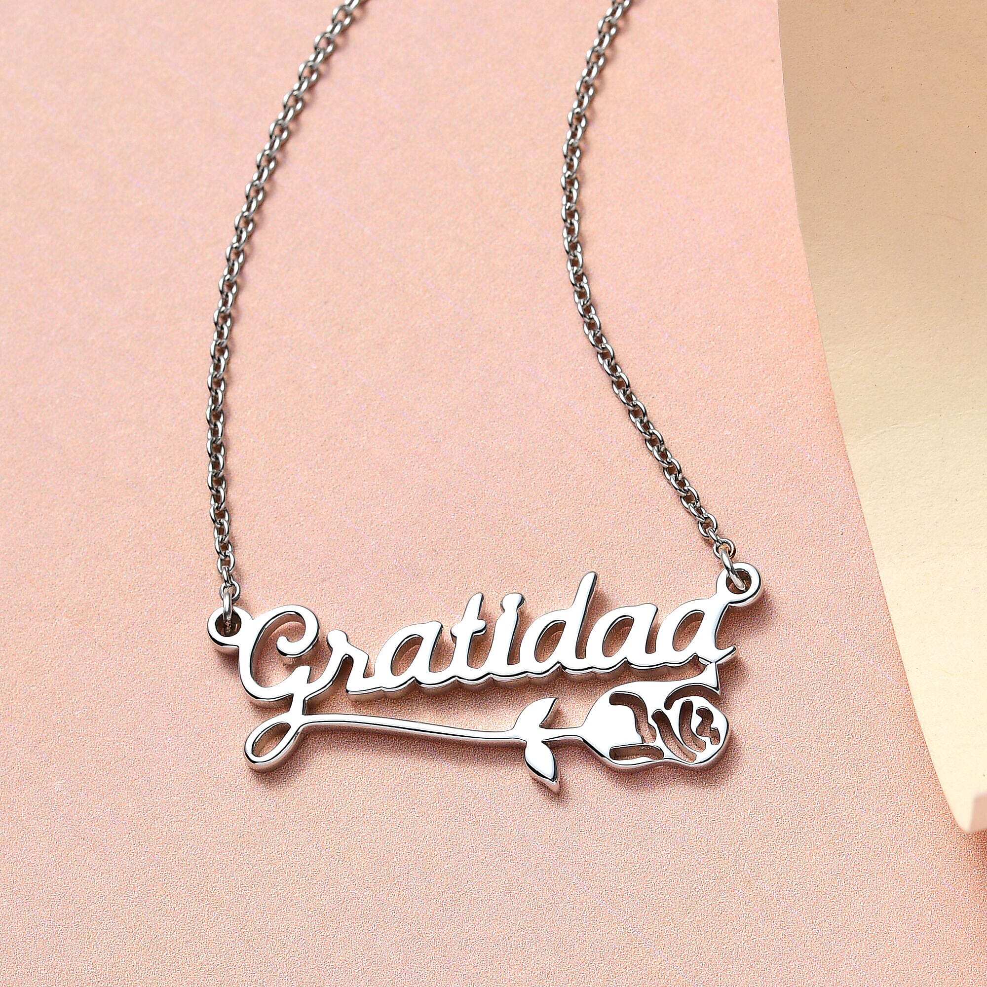 Personalised Flower Name Necklace in Silver, Size 18-2 Inch, Font - Italic