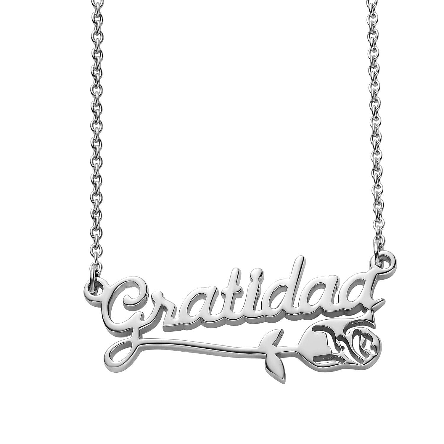 Personalised Flower Name Necklace in Silver, Size 18-2 Inch, Font - Italic