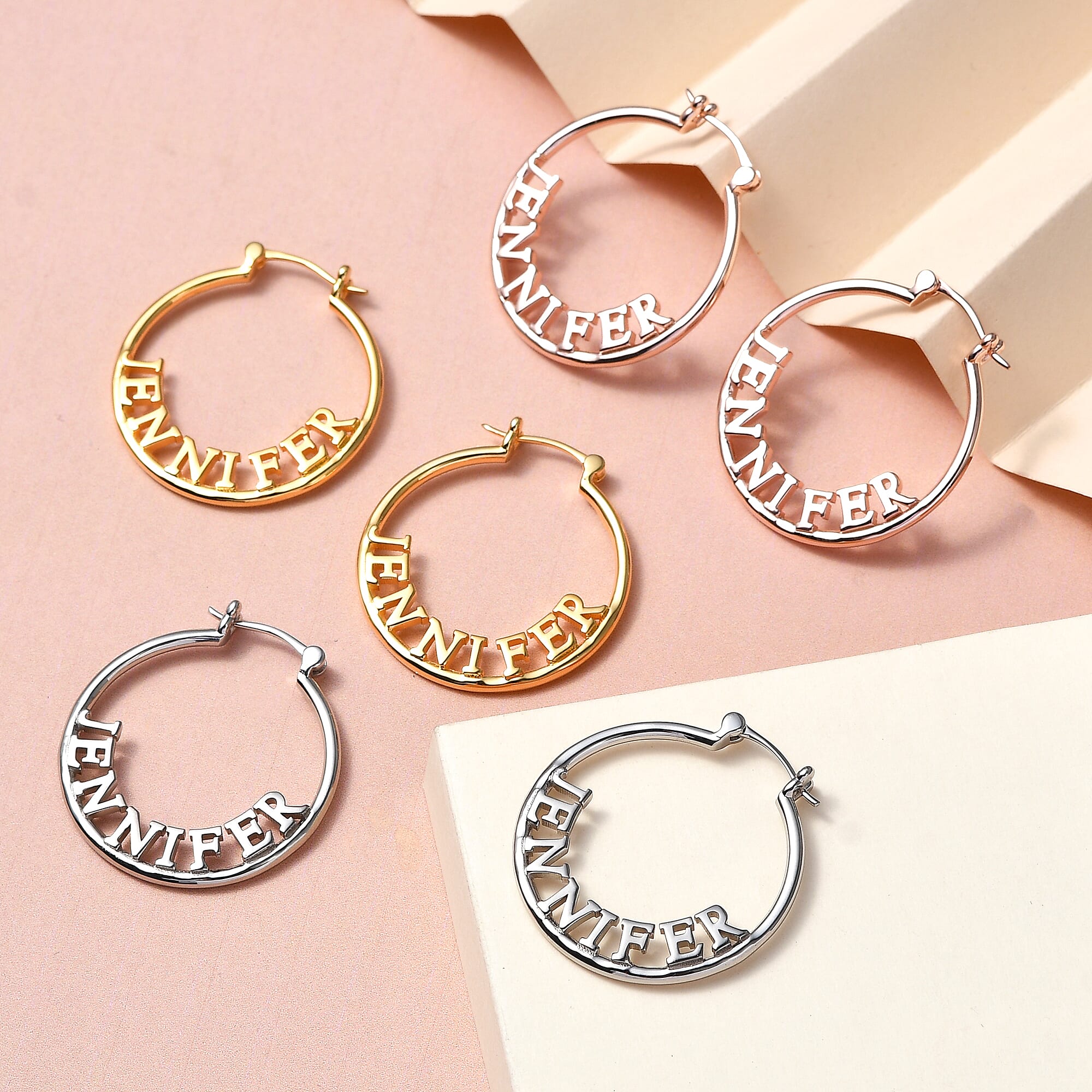 Personalised Hoop Name Earrings in Silver, Font - Times New Roman