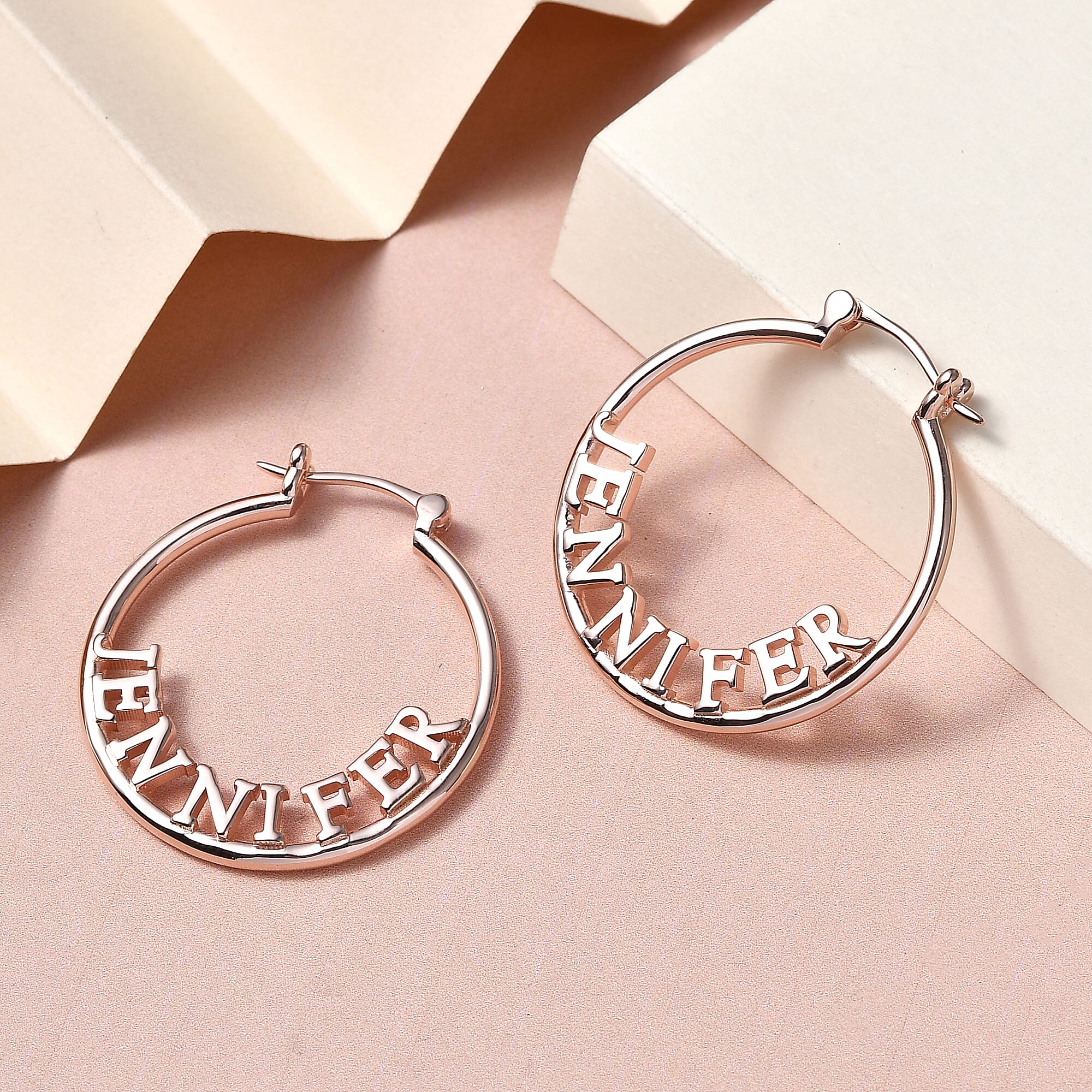 Personalised Hoop Name Earrings in Silver, Font - Times New Roman
