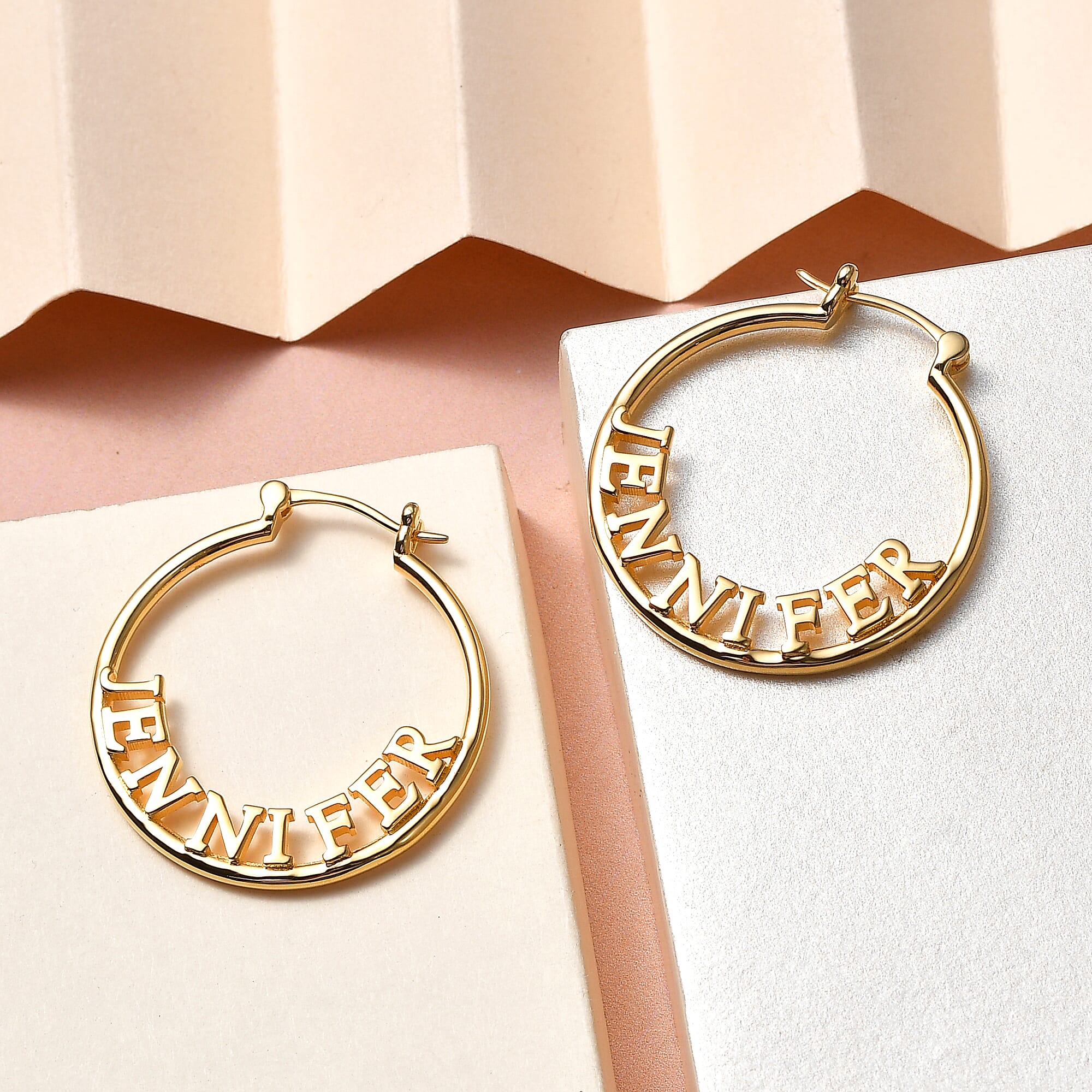 Personalised Hoop Name Earrings in Silver, Font - Times New Roman