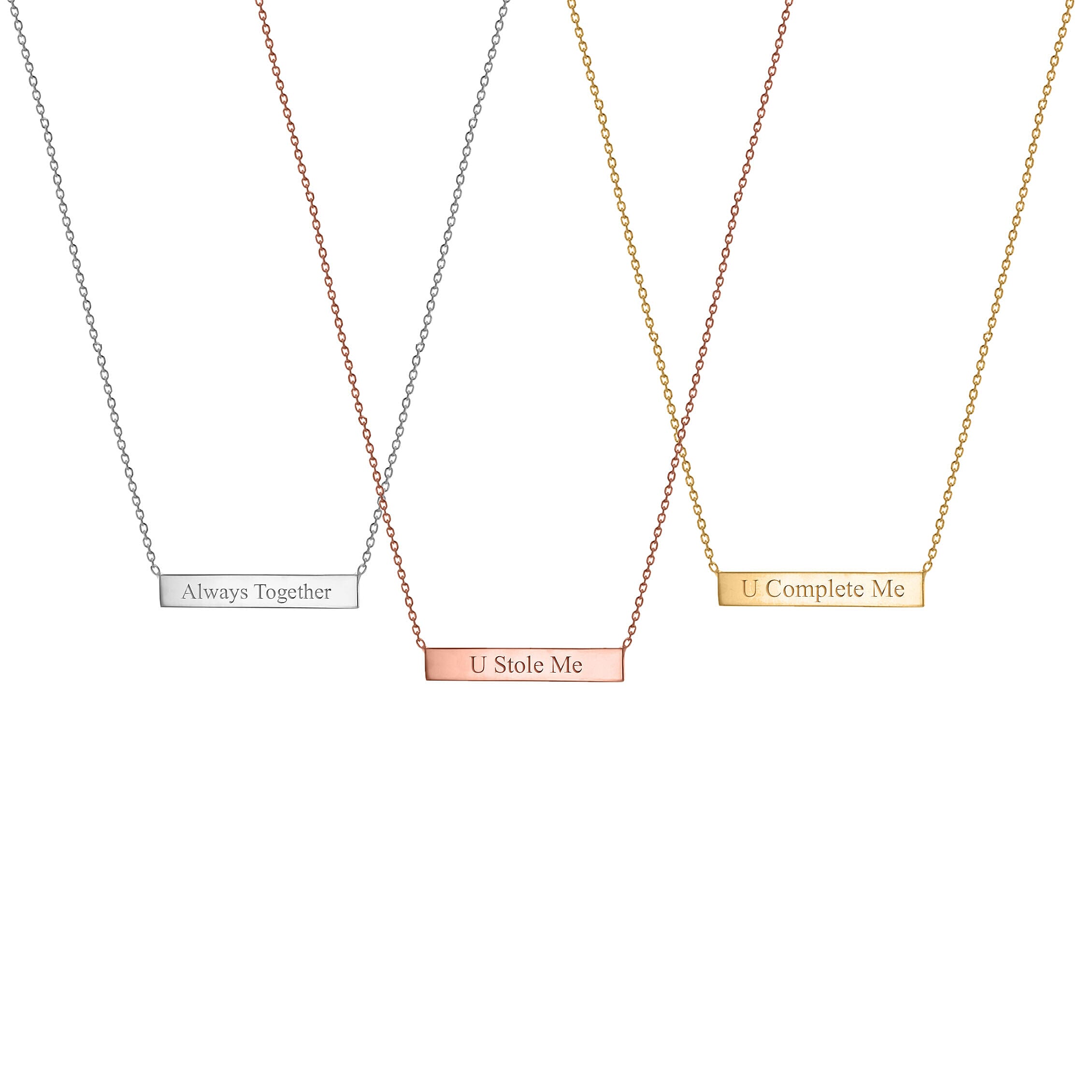 Personalised Engravable32mm x 5mm Horizontal-Bar Necklace in Silver, Size 17 Inch