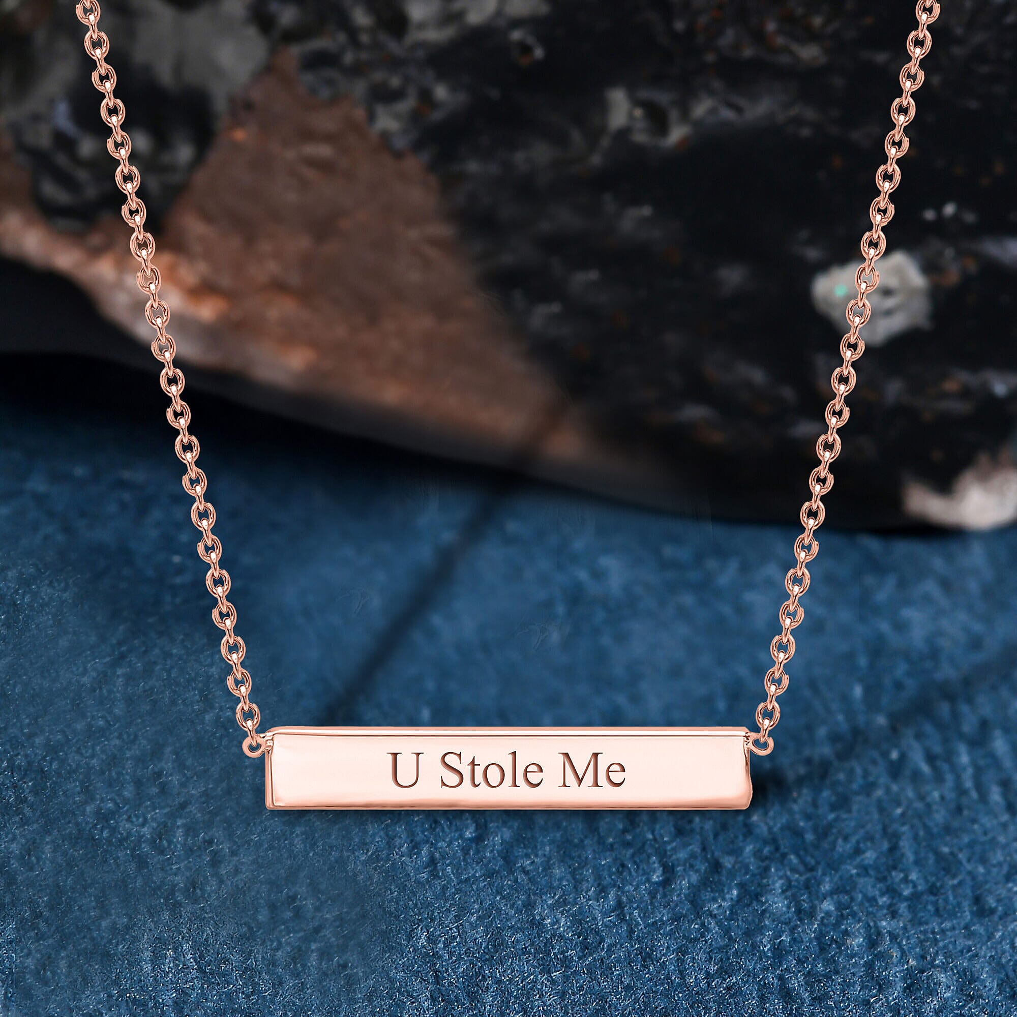 Personalised Engravable32mm x 5mm Horizontal-Bar Necklace in Silver, Size 17 Inch