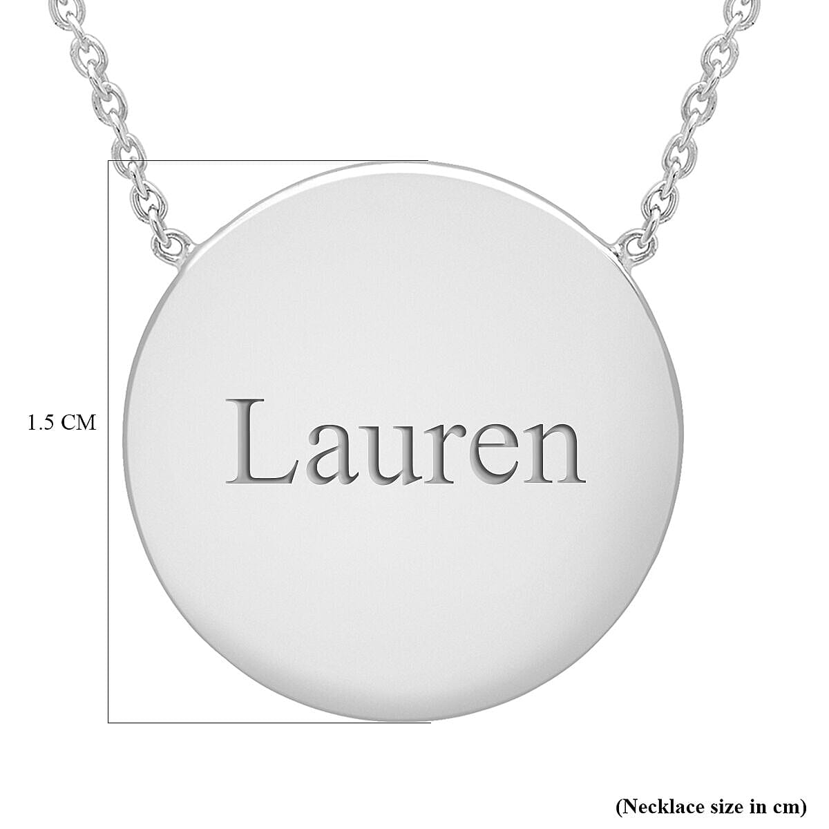 Personalised Engravable 15mm Disc Adjustable Necklace in Silver,Size 16-17 Inch