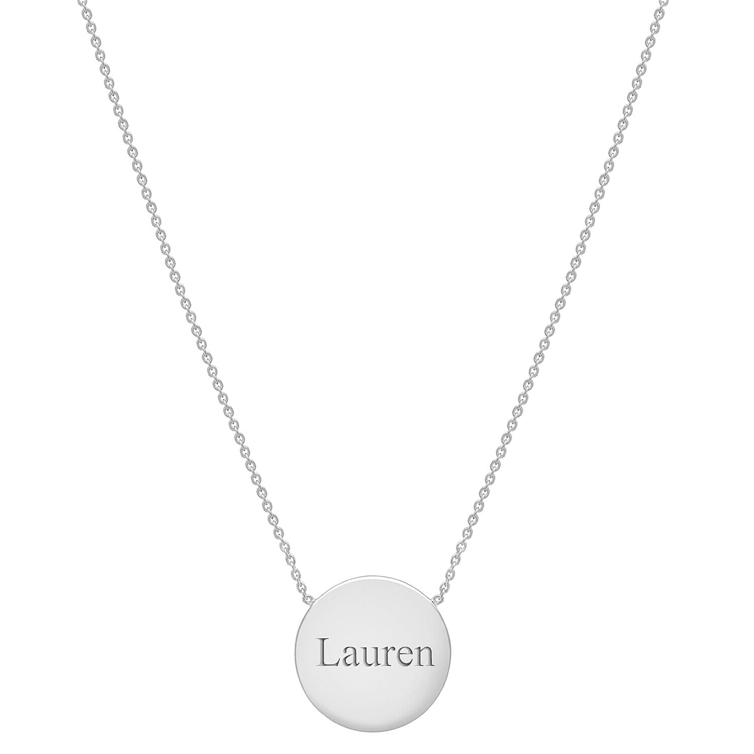 Personalised Engravable 15mm Disc Adjustable Necklace in Silver,Size 16-17 Inch