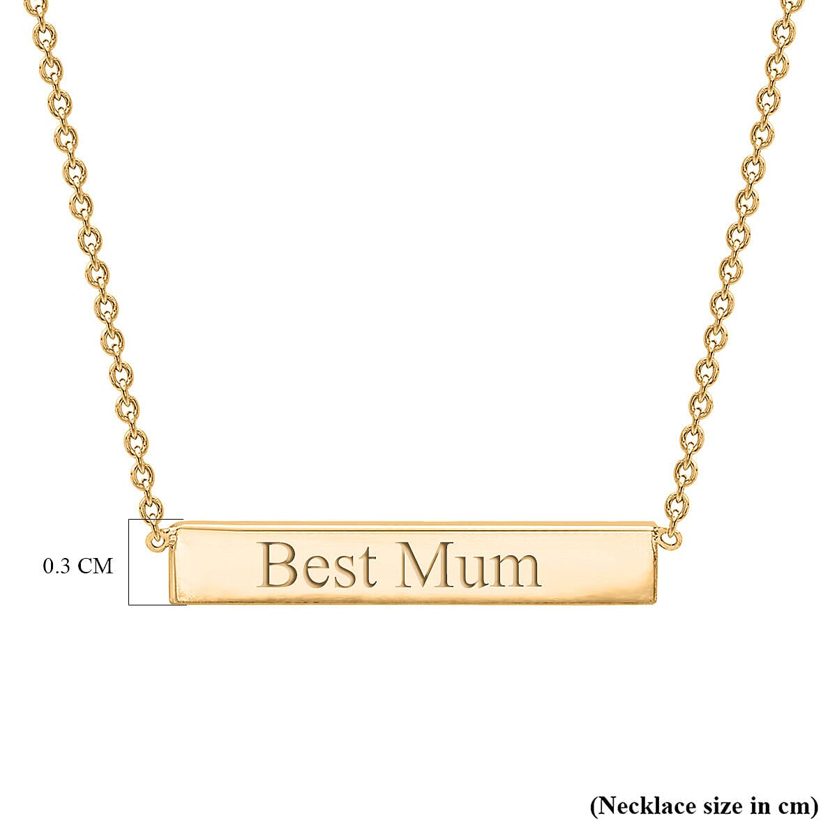 Personalised Engravable 9K Gold 22mm x 3mm Horizontal-Bar Adjustable Necklace Size-16-17