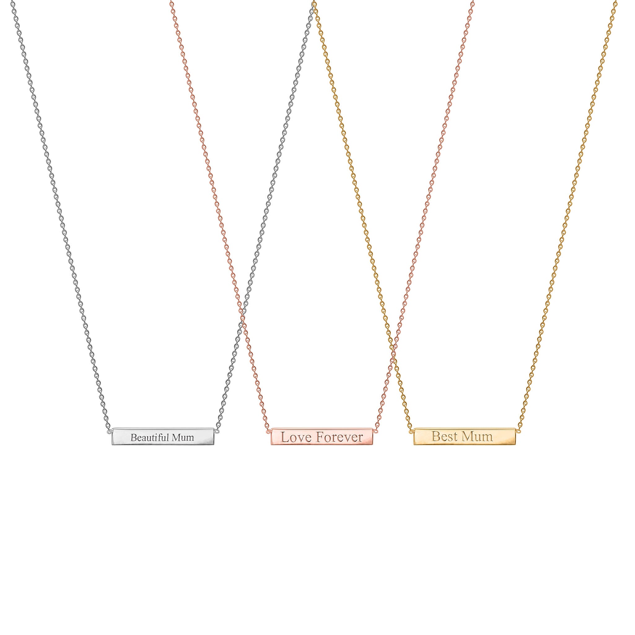 Personalised Engravable 9K Gold 22mm x 3mm Horizontal-Bar Adjustable Necklace Size-16-17