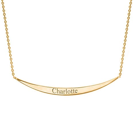 Personalised Engravable 9K Gold 41mm x 3mm Curved Bar Adjustable Necklace, Size-16-17 Inch